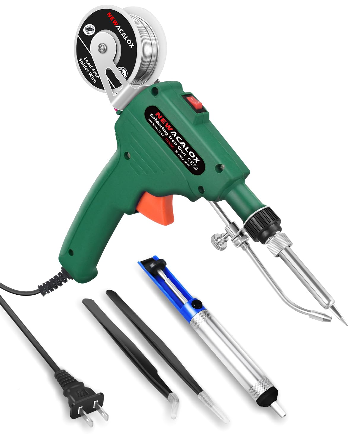 NEWACALOX 60W Automatic Soldering Iron Kit with Desoldering Pump, Tweezers & Solder Wire - Professional Electronics Repair Tool for Circuit Boards, Jewelry Making & Home DIY Projects