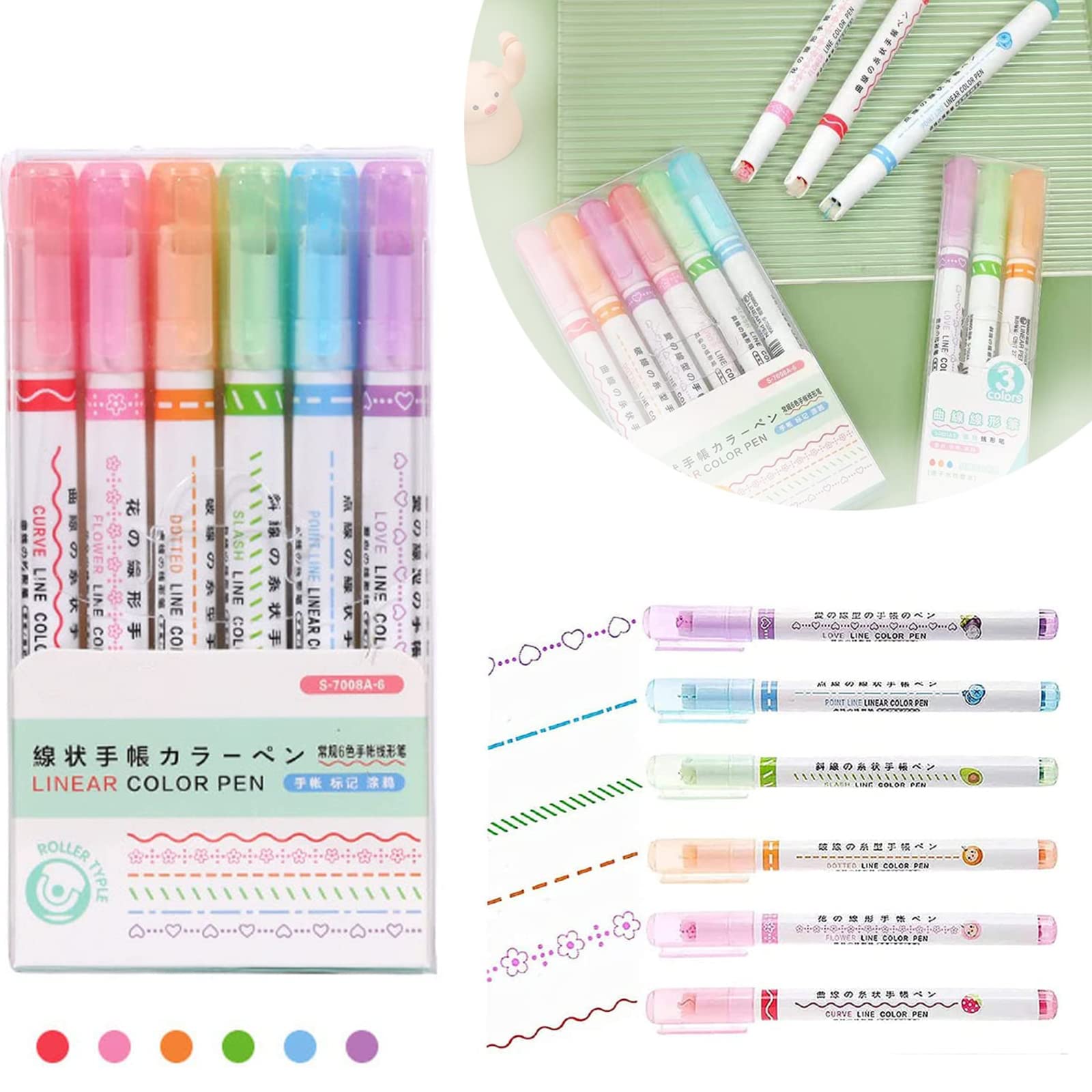 Bssaa Curve Highlighter Pen Set - 6 Unique Curve Tip Shapes, Fine Point Color Markers for Writing, Journaling, Sketching & Art Projects | Assorted Colors for Highlighting, Note Taking & Creative Coloring