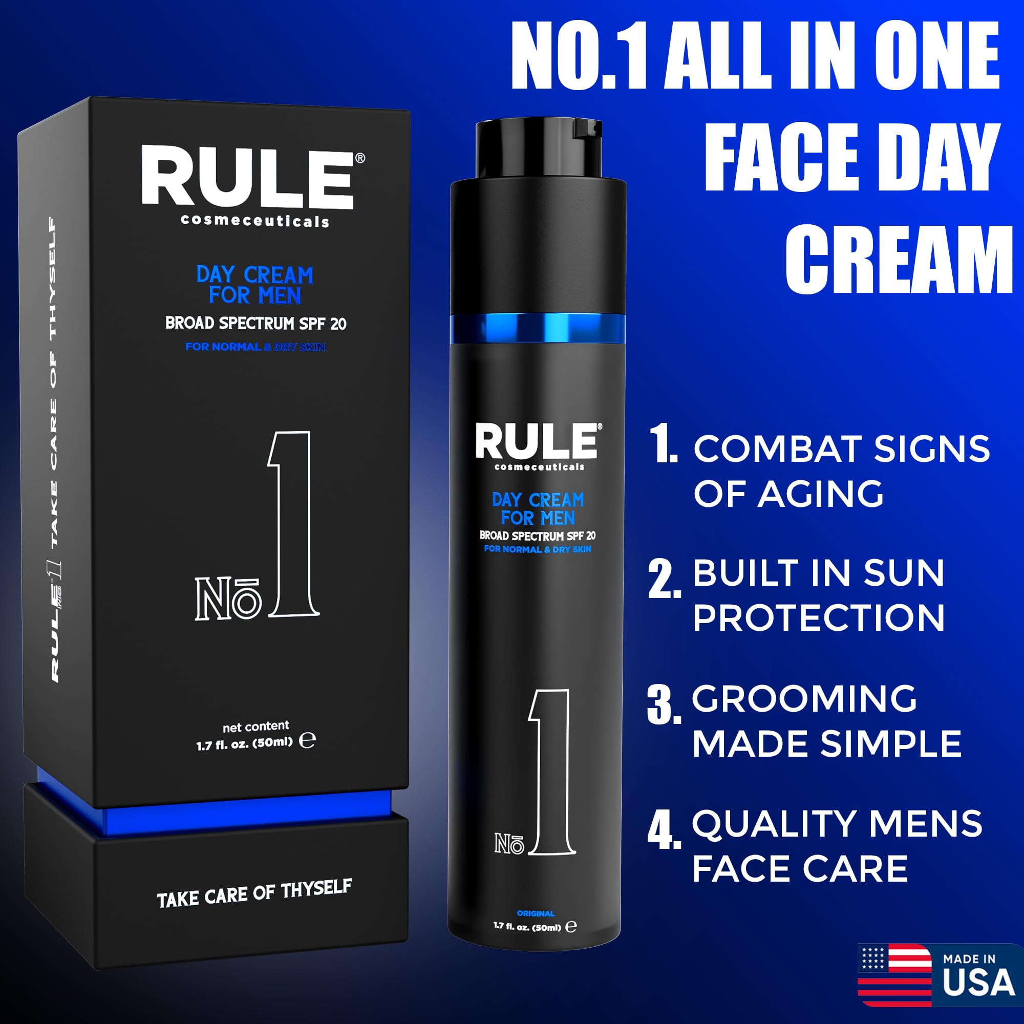 Best Men's Day Cream with SPF 20 - 10-in-1 Face Moisturizer for Normal to Dry Skin | Enriched with Collagen, Vitamin B, C & E | 50 mL | Perfect for Daily Skincare & Sun Protection Routine