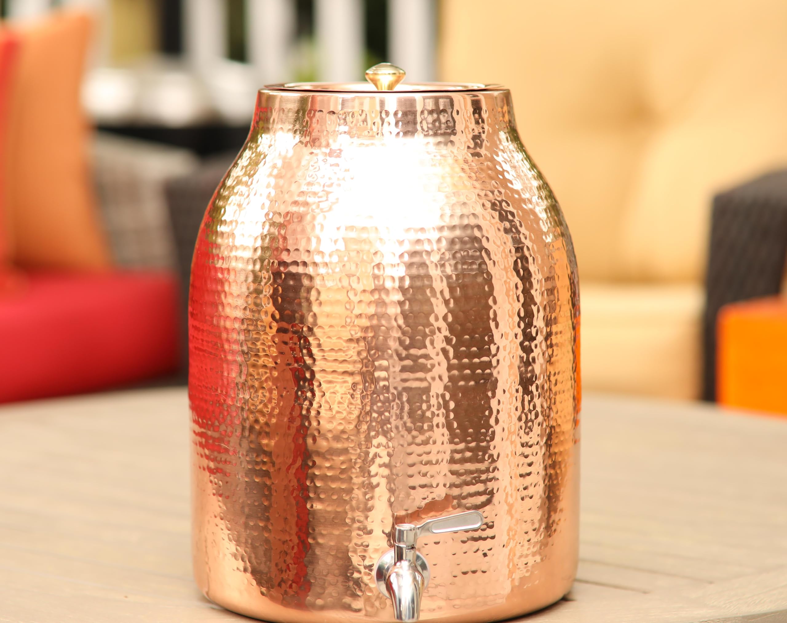 Handcrafted 100% Pure Copper Water Dispenser with Lid - 3.5 Gallon XL Capacity | Heavy Gauge Raw Copper Interior for Ayurvedic Health Benefits | Leak-Proof Stainless Steel Spigot | Perfect for Home, Office & Yoga Studio Hydration