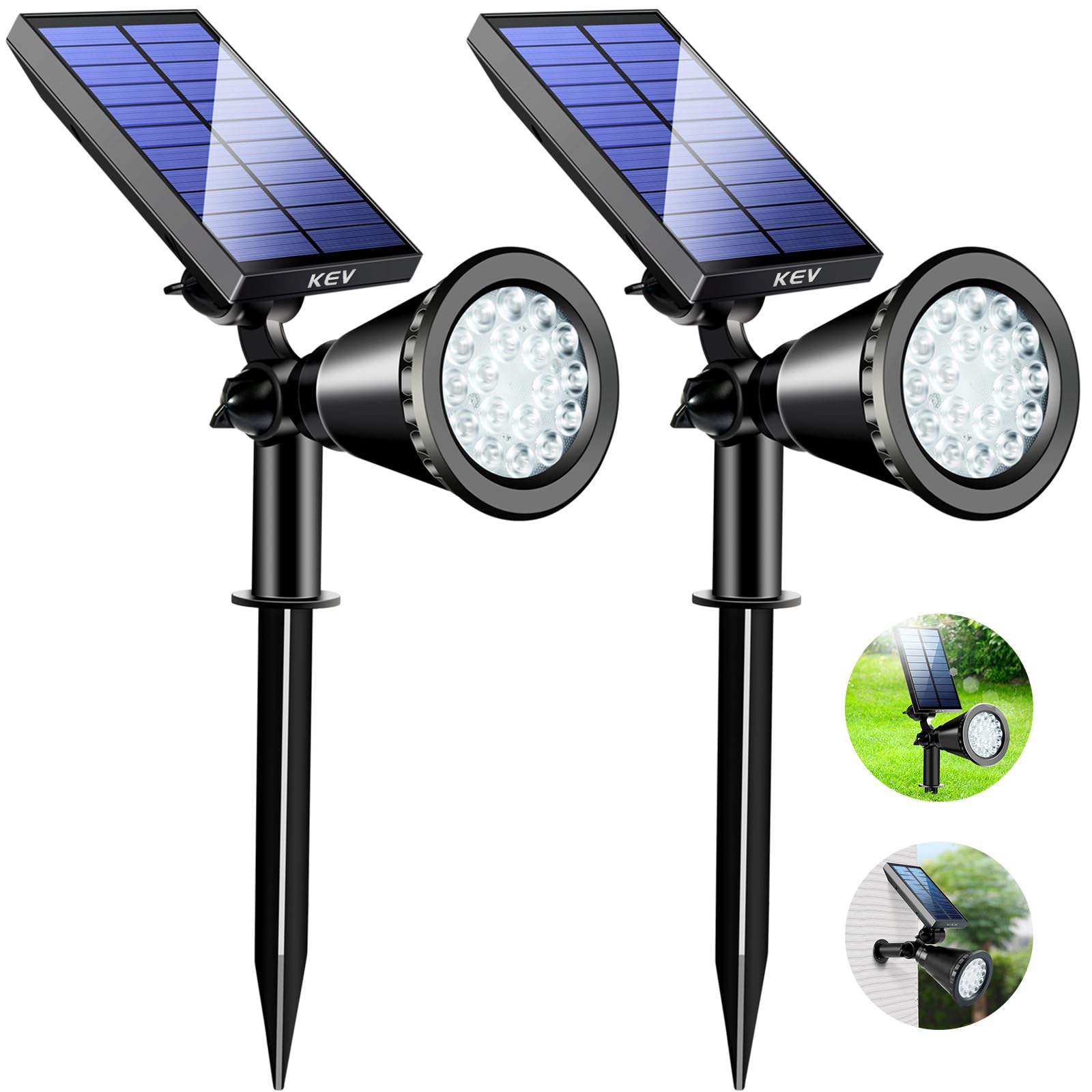 800 Lumens Solar Spot Lights Outdoor - 18 LED Solar Flood Lights with 2 Modes, Adjustable Angle & IPX65 Waterproof - Cool White Solar Spotlight for Driveway, Backyard, Patio, Garden, Tree, Garage (2 Pack) - Perfect for Landscape Lighting & Home Security