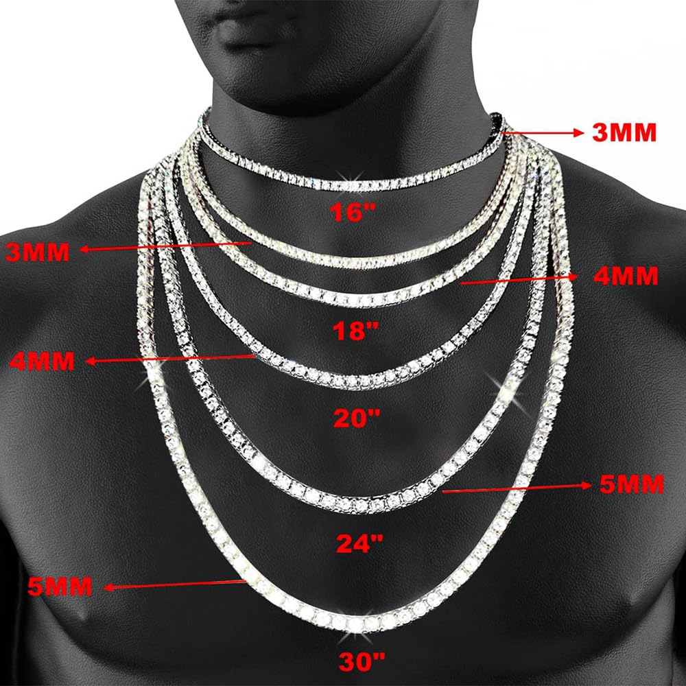 Moissanite Tennis Necklace 3mm-6.5mm | 925 Silver Plated with 14k White Gold | Handmade Jewelry for Women & Men | Anniversary & Birthday Gift | Perfect for Weddings, Parties & Special Occasions