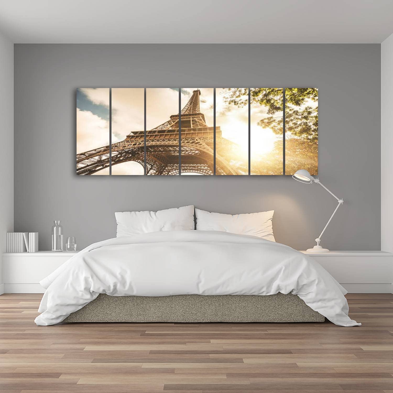 IGOONE 7-Panel Canvas Wall Art - Eiffel Tower Sunset Painting, Modern Framed Poster Ready to Hang for Living Room, Bedroom & Office Decor | Perfect Gift for Home Interior Design