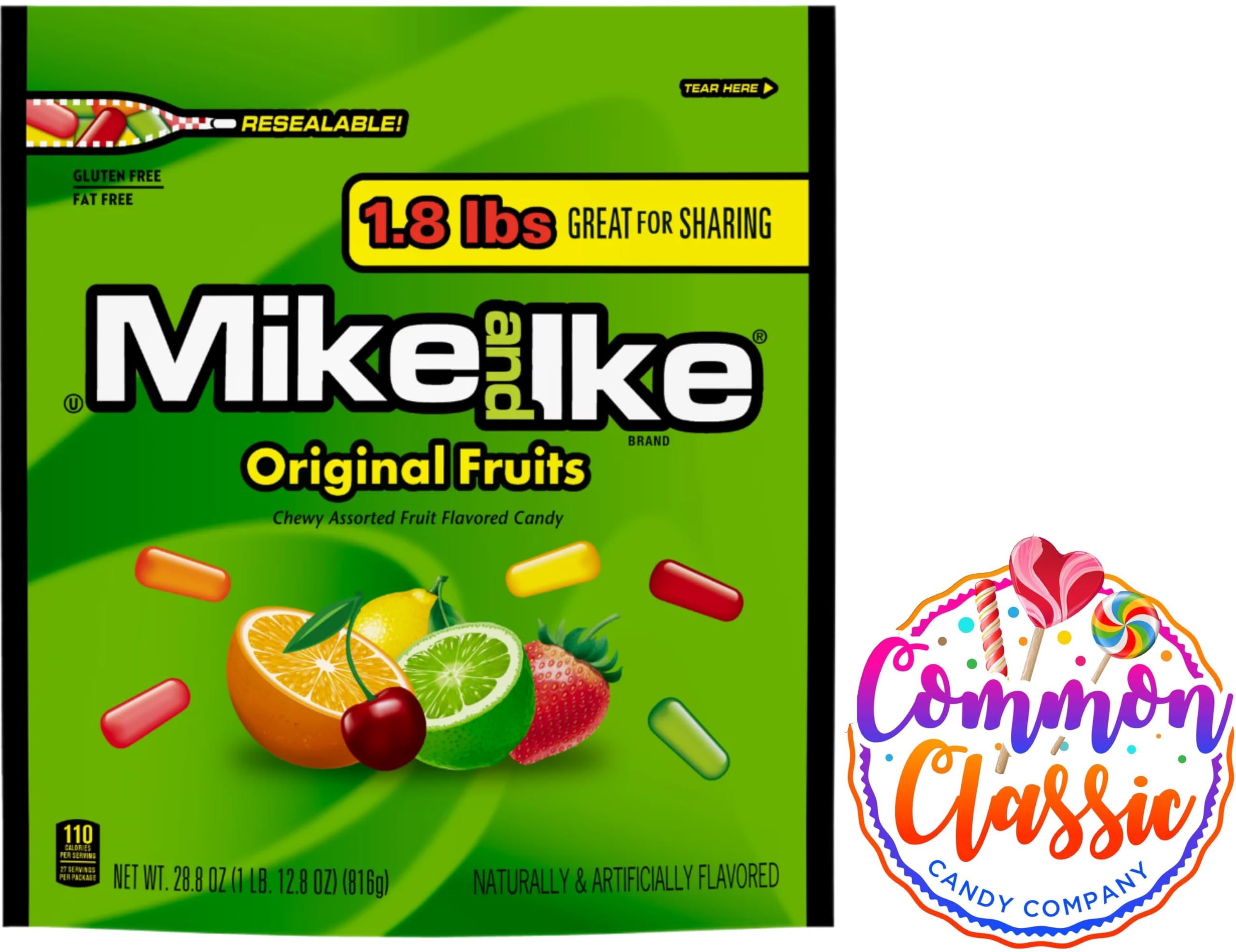 Mike and Ike Original Chewy Fruit Candy - 1.8 lb Bulk Pack (Movie Theater Style) - Classic Assorted Flavors with Bonus Sticker - Perfect for Parties, Movie Nights & Office Snacks