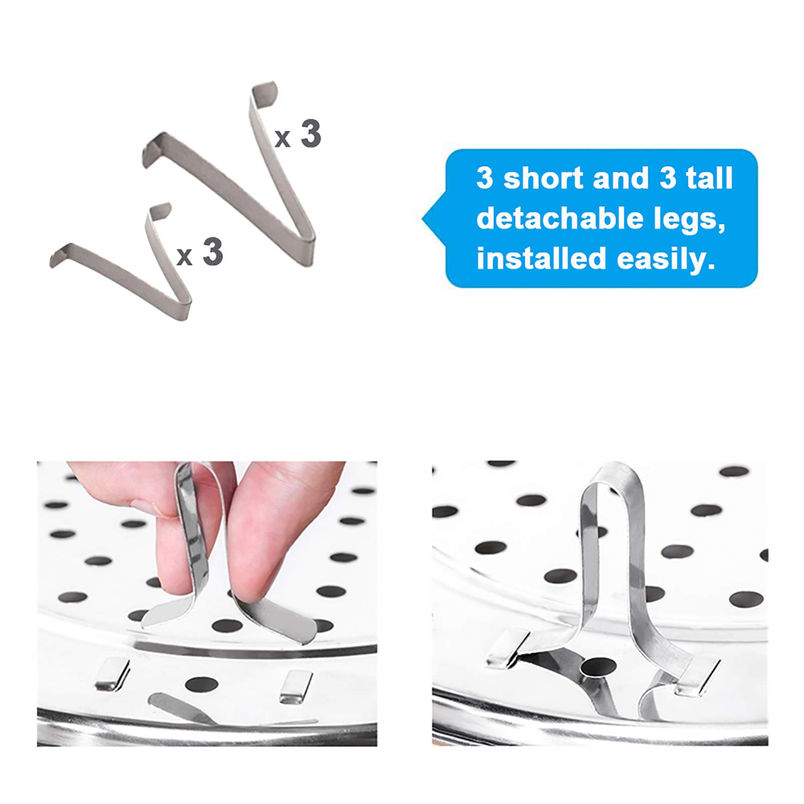 10.8 Inch Stainless Steel Cooker Rack 2-Pack - Pressure Canner Rack with 3 Short & 3 Tall Detachable Legs for Cooking, Baking, Steaming, Toasting - Perfect for Canning Jars, Bread, Toast, Salad Prep (10.8