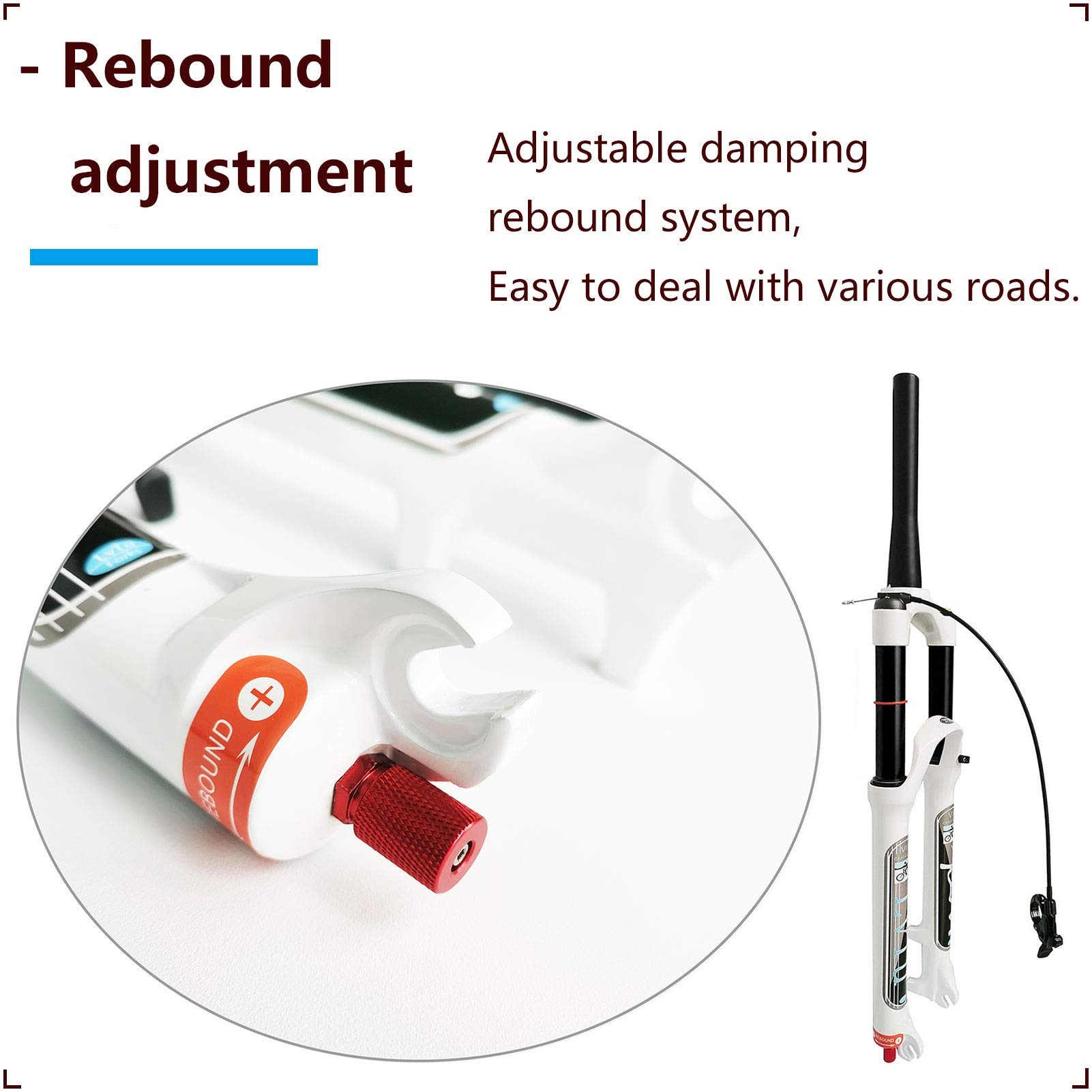 130mm Travel Mountain Bike Suspension Fork - Air Shock Absorber with Rebound Adjust for 26/27.5/29 Inch Wheels | Straight Manual Lock Out | Perfect for Trail Riding, Downhill & Cross-Country Cycling