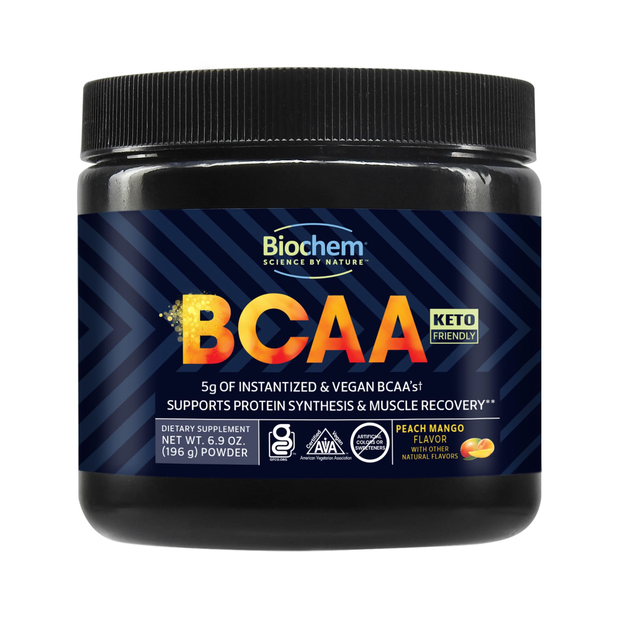 Biochem BCAA Powder Peach Mango 5g, 30 Servings - Vegan, Gluten Free & Keto Friendly Electrolyte Supplement for Muscle Recovery, Protein Synthesis & Hydration | Pre-Workout, Post-Workout & Daily Fitness Support