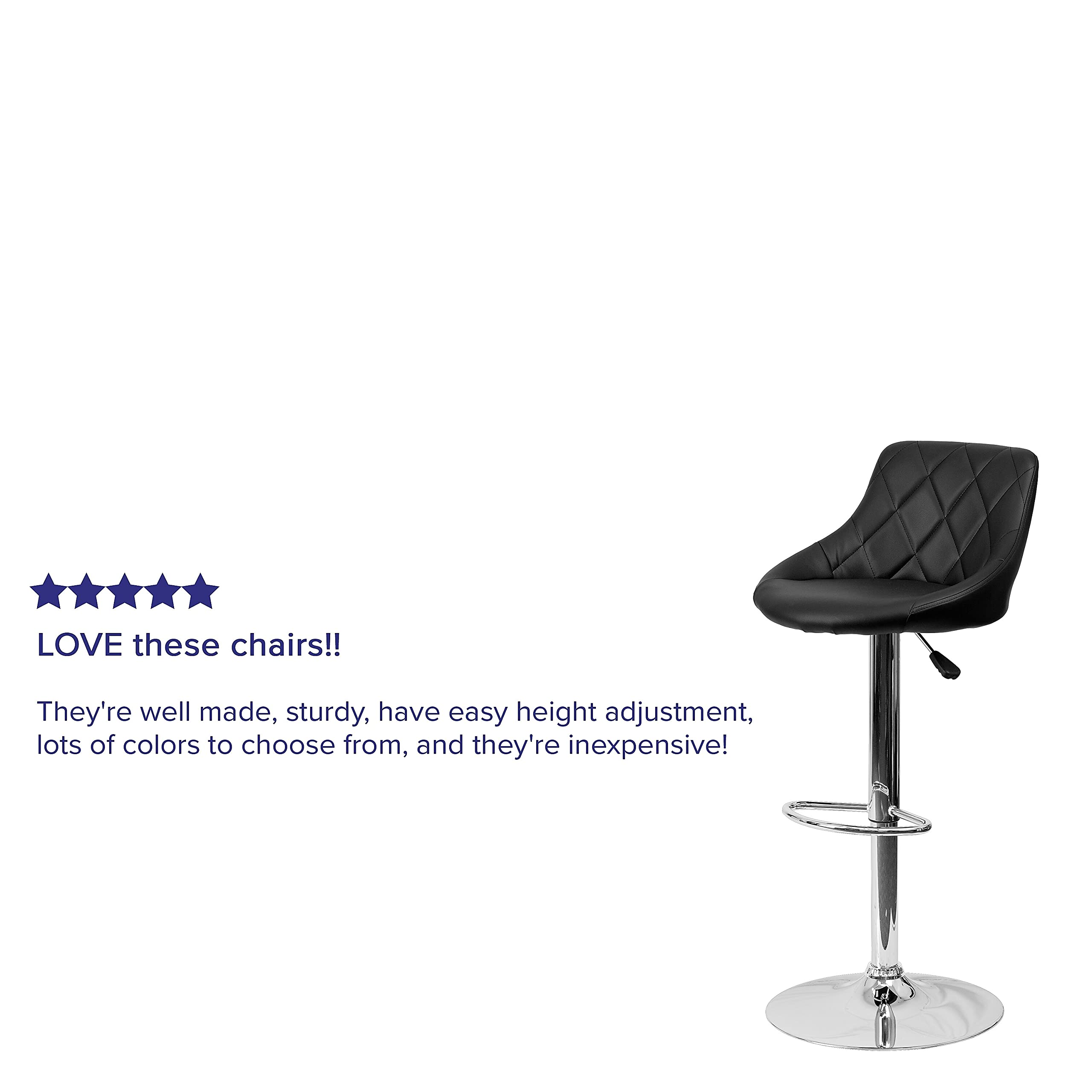 Flash Furniture Adjustable Height Barstool - Contemporary Black Vinyl Bucket Seat with Diamond Pattern Back & Chrome Base - Perfect for Kitchen Islands, Home Bars & Countertops