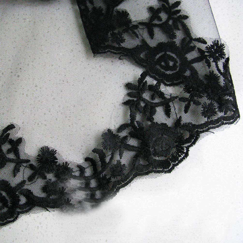 Gothic Cathedral Wedding Veil with Black Lace & Ribbon Border - Elegant Bridal Accessory for Halloween Costume, Studio Decor & Wedding Photography