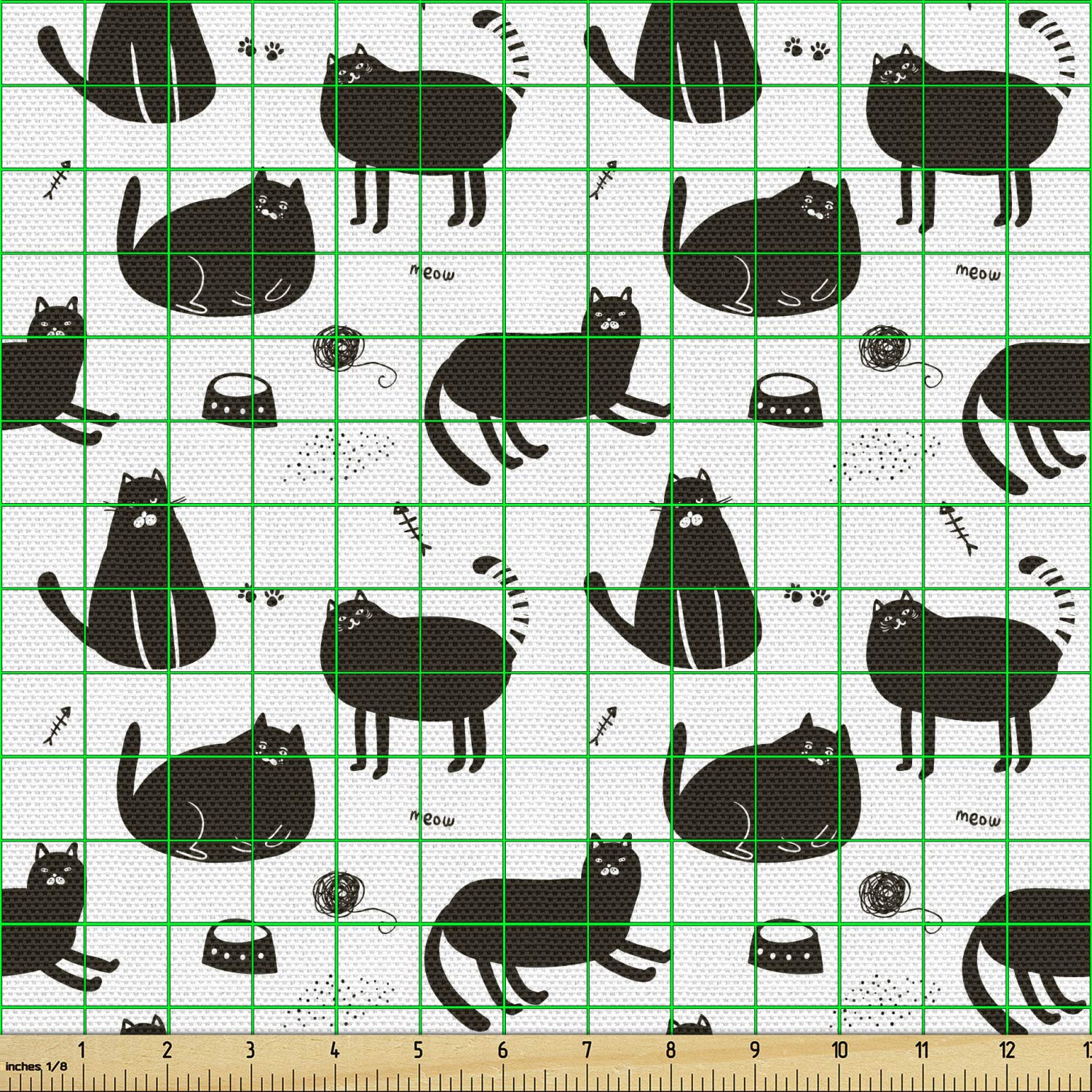Ambesonne Funny Cat Fabric by The Yard - Playful House Kitty with Meow Whiskers Pet Pattern - Dark Brown & White Decorative Upholstery Fabric for Sofa, Curtains, Pillows (10 Yards) - Perfect for Pet Lovers' Home Decor & DIY Craft Projects
