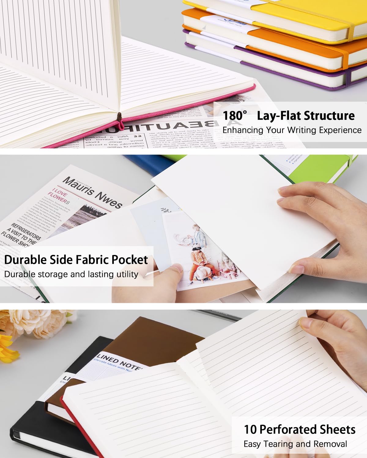 Premium A5 Hardcover Journal Notebook - 10-Pack Bulk Lined Writing Notebooks (200 Pages/100 Sheets, 8.4