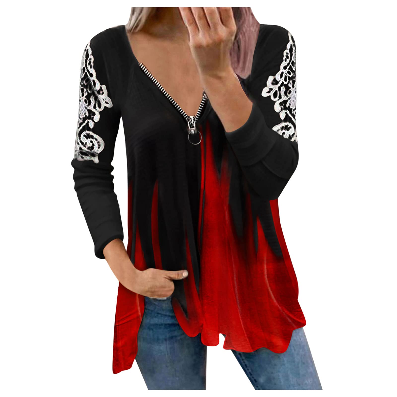 Women's Cold Shoulder Tops - Short Sleeve Zipper Tunic T-Shirt with Funny Print & Scoop Neck | Summer Blouse for Casual Wear, Beach Outfits & Date Nights
