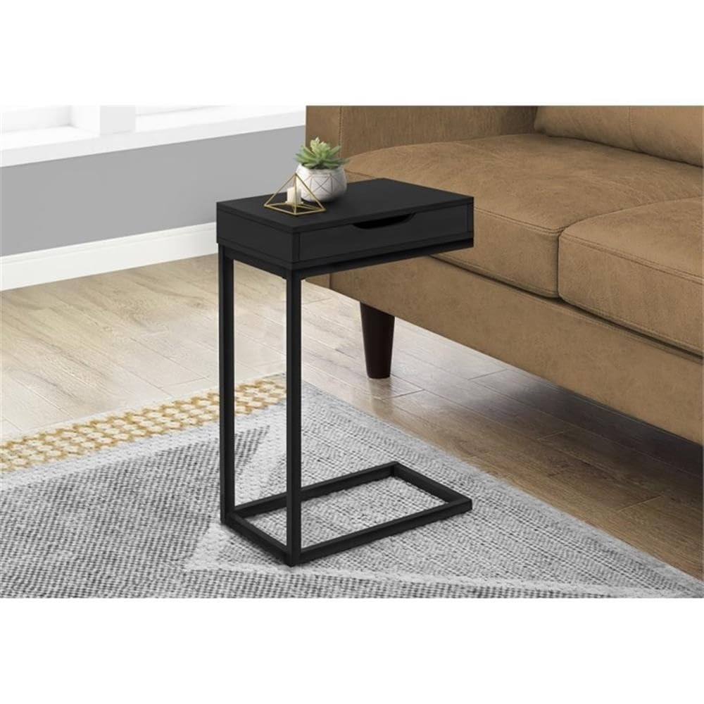 Home Square 1 Drawer Metal Accent Table - Black Finish Nightstand (Set of 2) for Bedroom, Living Room & Office Decor
