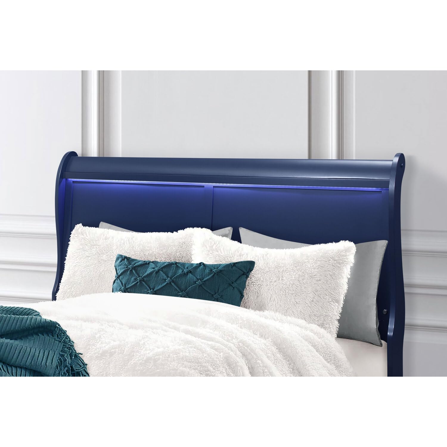 Global Furniture USA Charlie Blue Full Bed Frame - Modern & Stylish Bedroom Furniture for Home Decor - Perfect for Guest Rooms, Dorms, and Apartments
