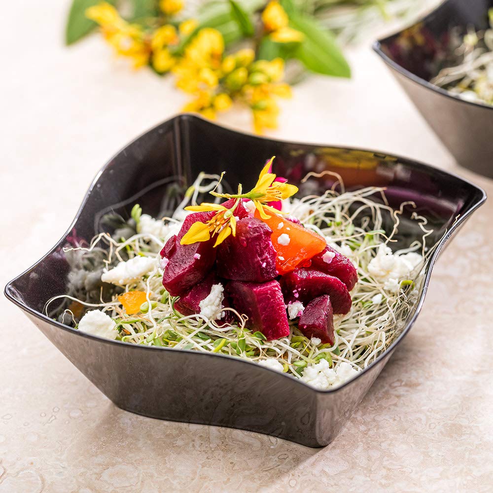 **Restaurantware 3.3 x 3.3 x 1.4 Inch Black Square Plastic Disposable Dessert Plates - 100 Small Cocktail Plates with Wavy Edges for Appetizers, Entrees, Weddings & Birthday Parties - Perfect for Catering, Events & Home Entertaining**