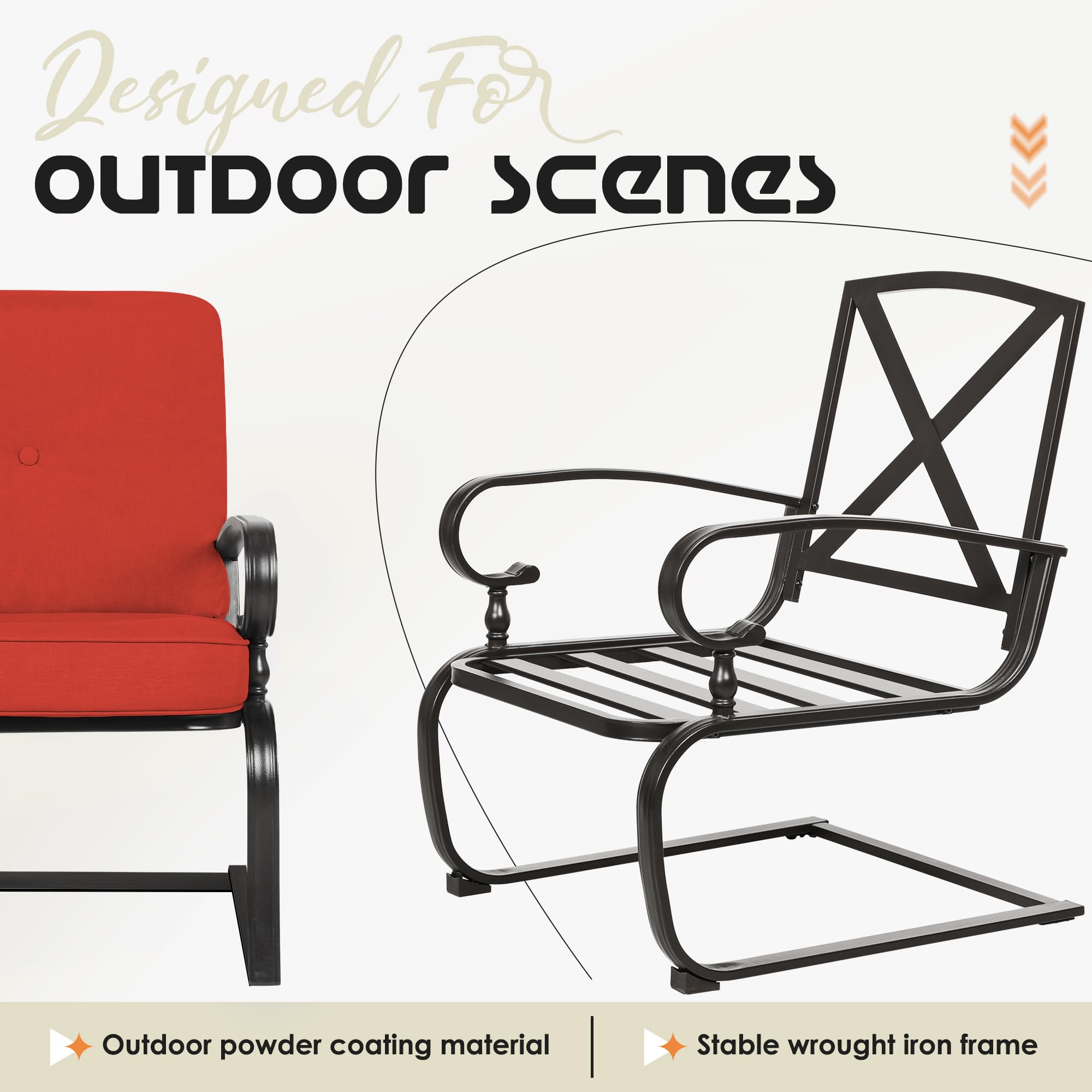 4-Piece Outdoor Patio Furniture Set - Glider Loveseat with 2 Spring Chairs & Coffee Table - Includes Red Cushions - Perfect for Garden, Backyard, Poolside or Deck Relaxation