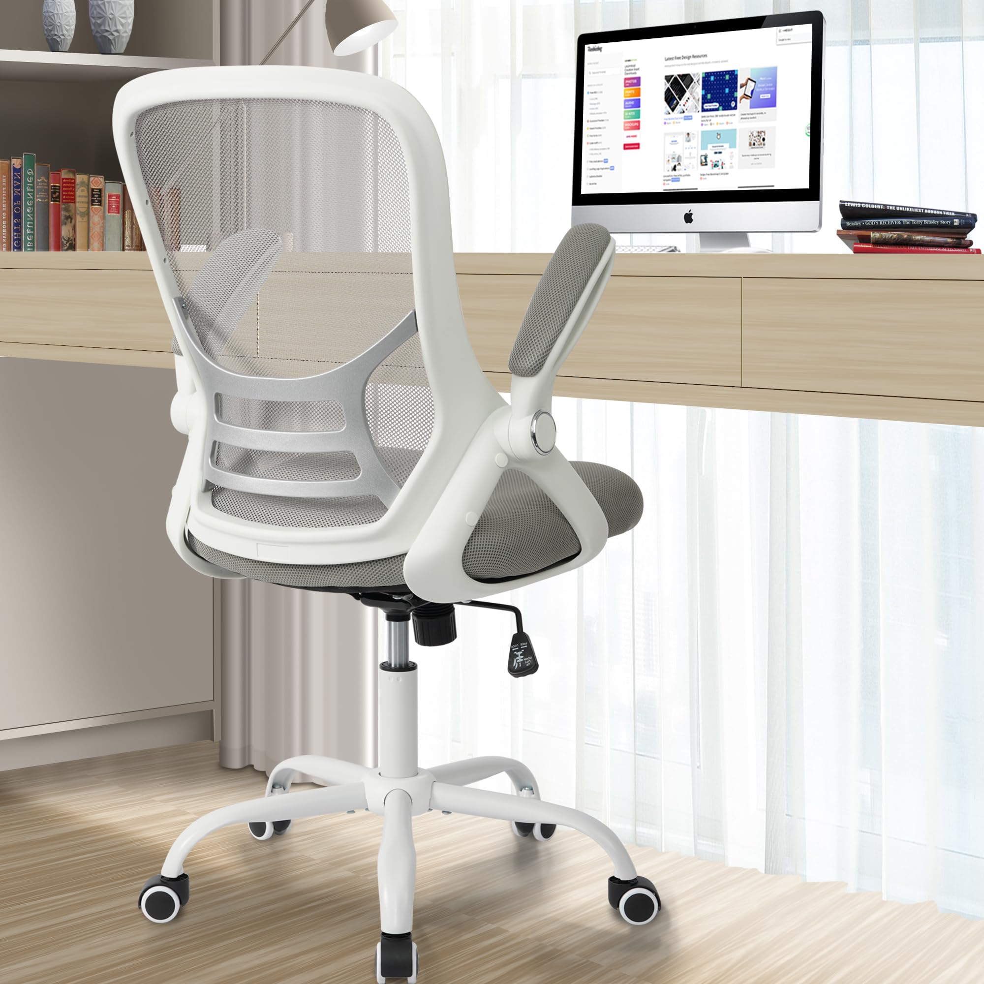 HYLONE Ergonomic White Office Chair - Breathable Mesh Back, Adjustable Height, Lumbar Support for All-Day Comfort - Perfect for Home Office, Gaming, and Workspace Use