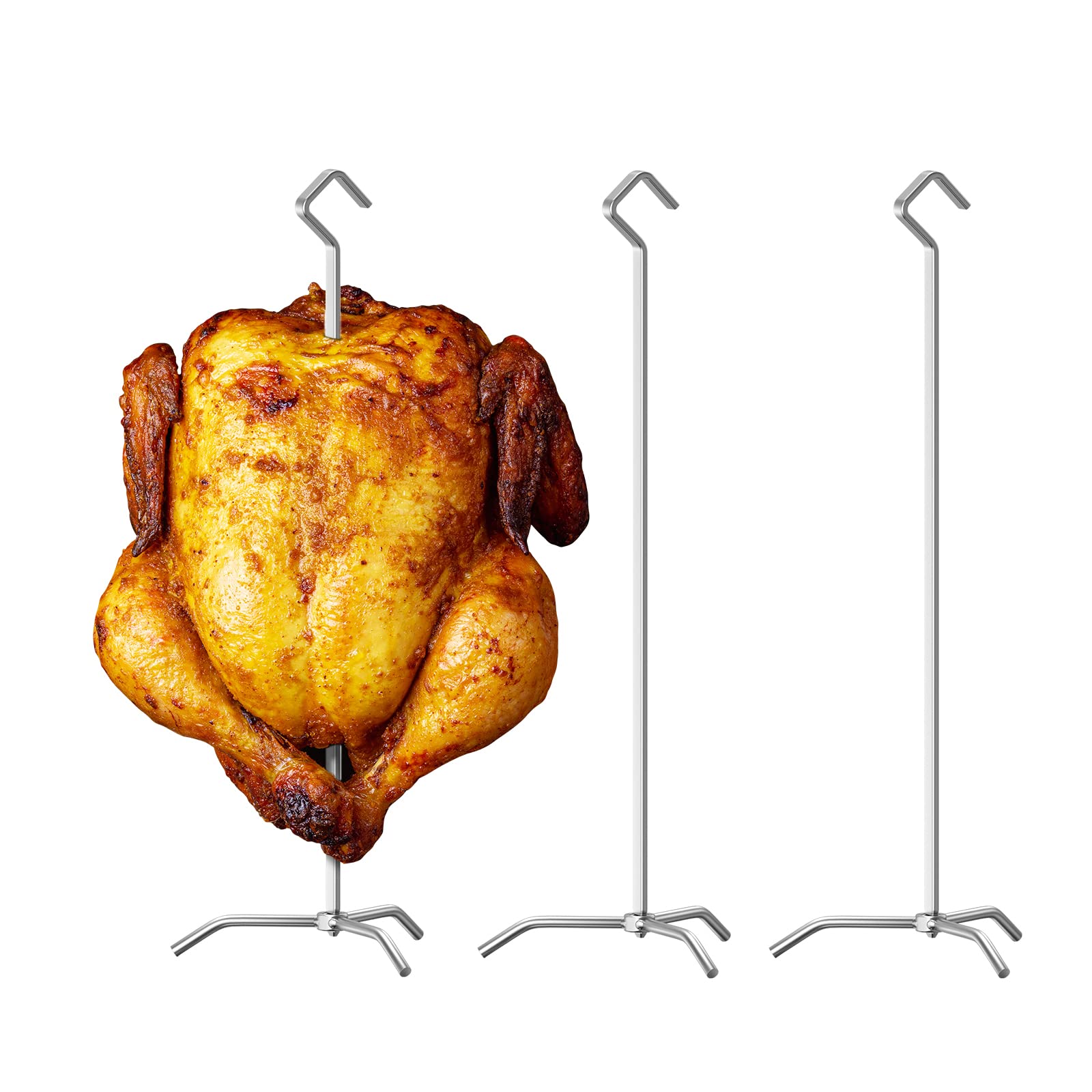 KEESHA Upgraded Turkey Holder - 304 Food-Grade Stainless Steel Poultry Hanger for BBQ & Grilling | Vertical Grill Rack for Smoking Whole Chicken | Includes 3 Sets with Skewers & Bases | Perfect for Backyard BBQ, Camping & Outdoor Cooking