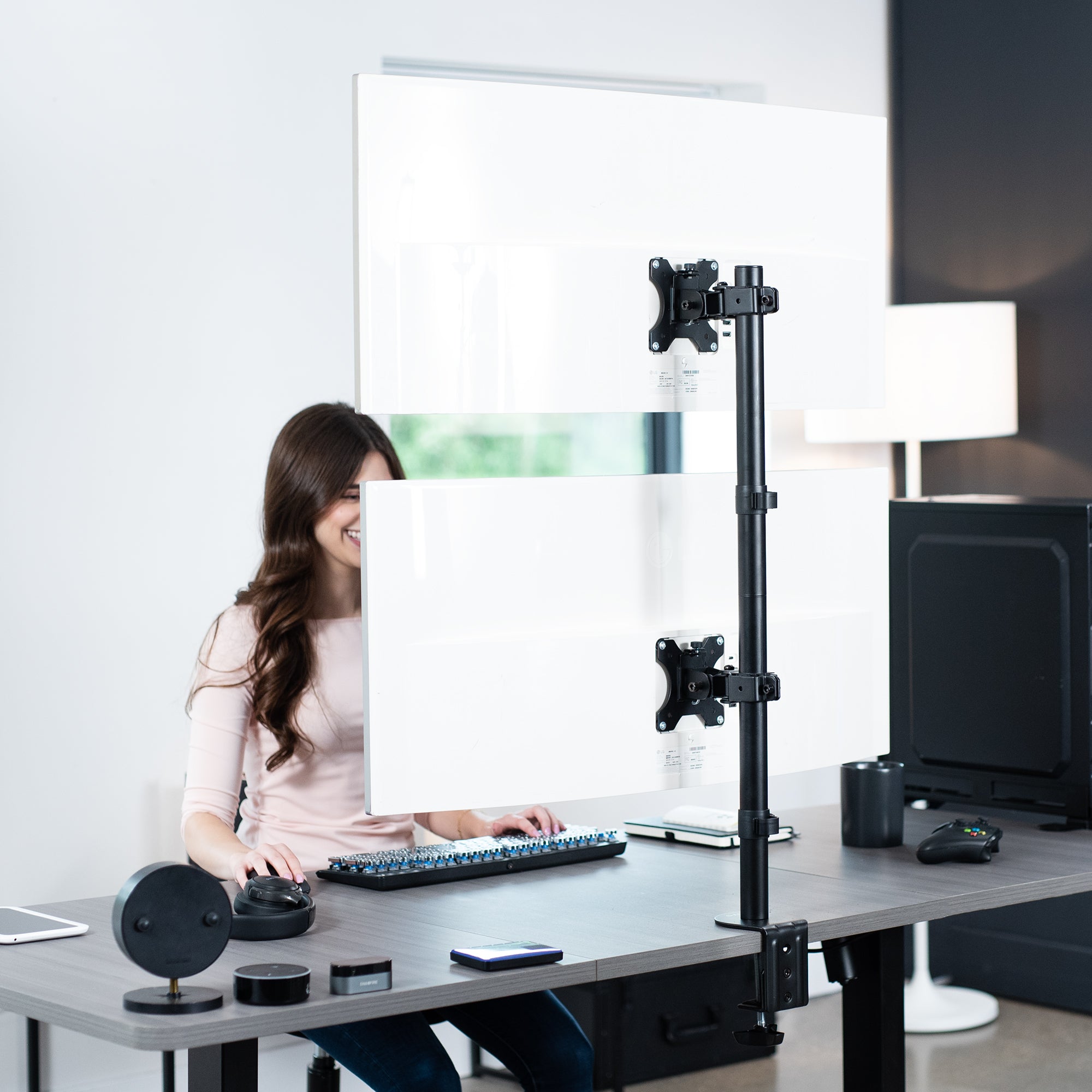 Dual Ultrawide Vertical Monitor Desk Mount Stand - Holds 2 Screens up to 45 Inches - Perfect for Gaming, Coding & Office Work