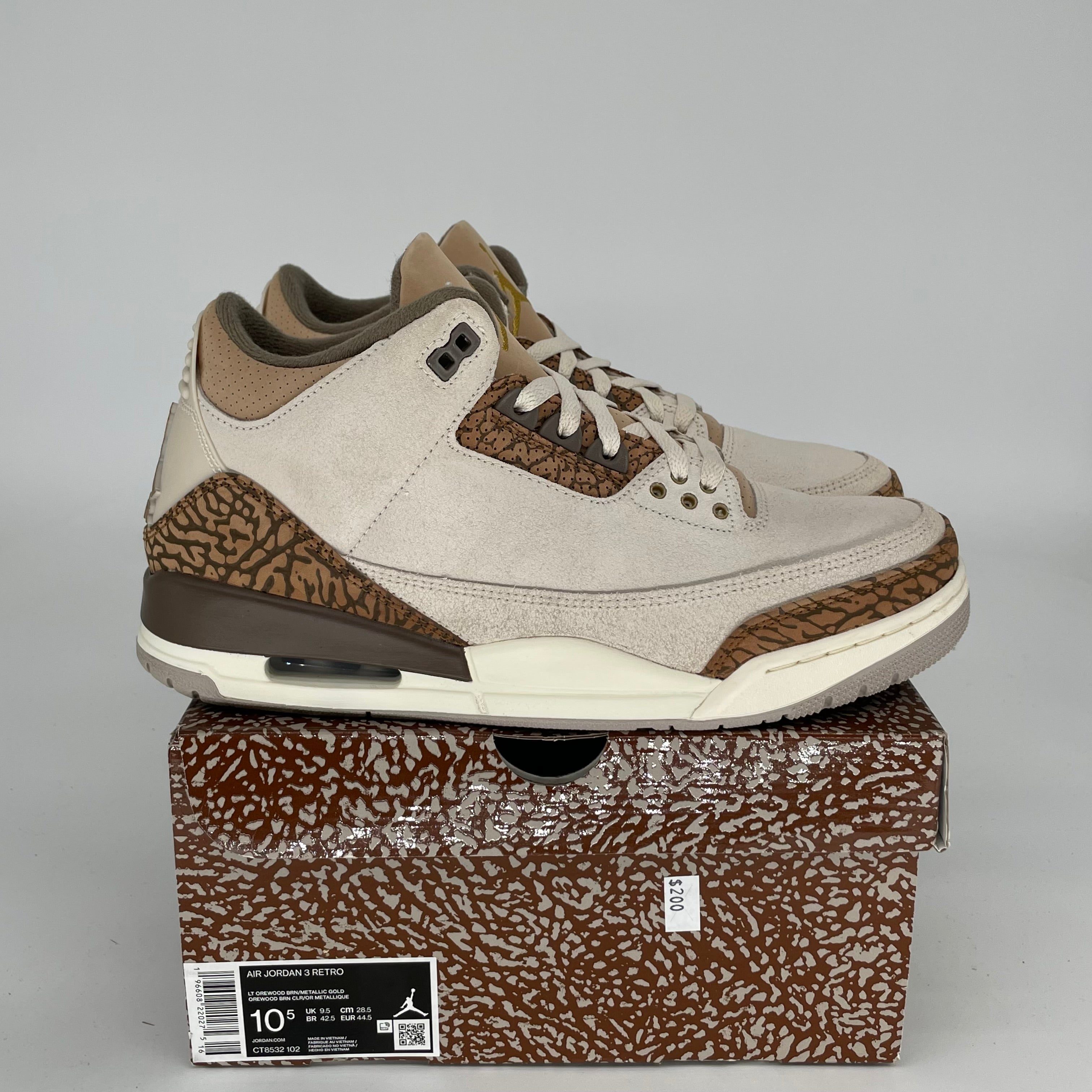 AIR JORDAN 3 PALOMINO Men's Sneakers Size 10.5 - CT8532-102 Retro Basketball Shoes for Men | Perfect for Streetwear, Casual Outfits & Sneaker Collectors