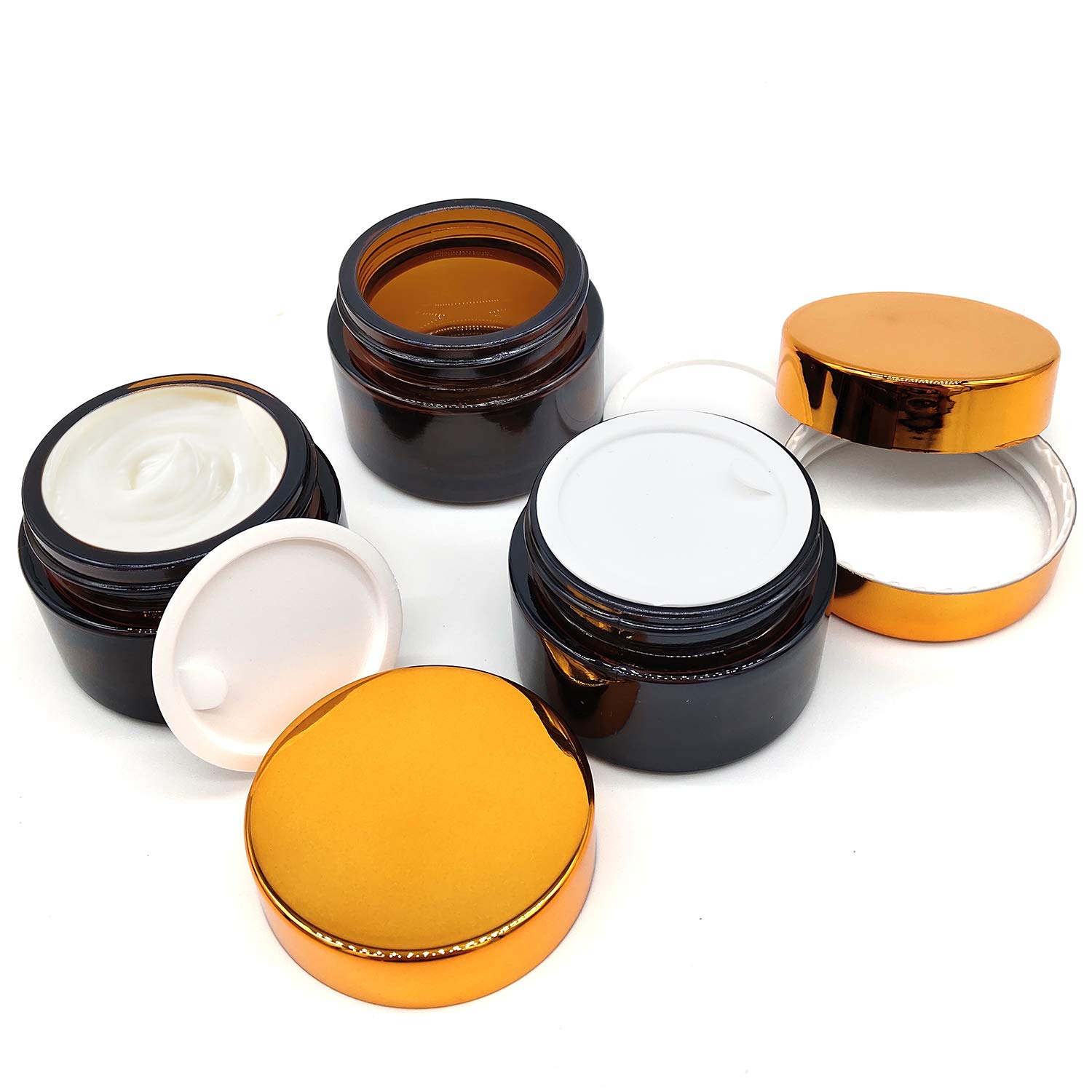 INHEMING 6-Pack 30ml Amber Glass Cosmetic Jars with Airtight Lids - Refillable Travel-Sized Containers for Homemade Creams, Lotions & Ointments | Perfect for Skincare Storage, DIY Beauty Products & Sample Organization