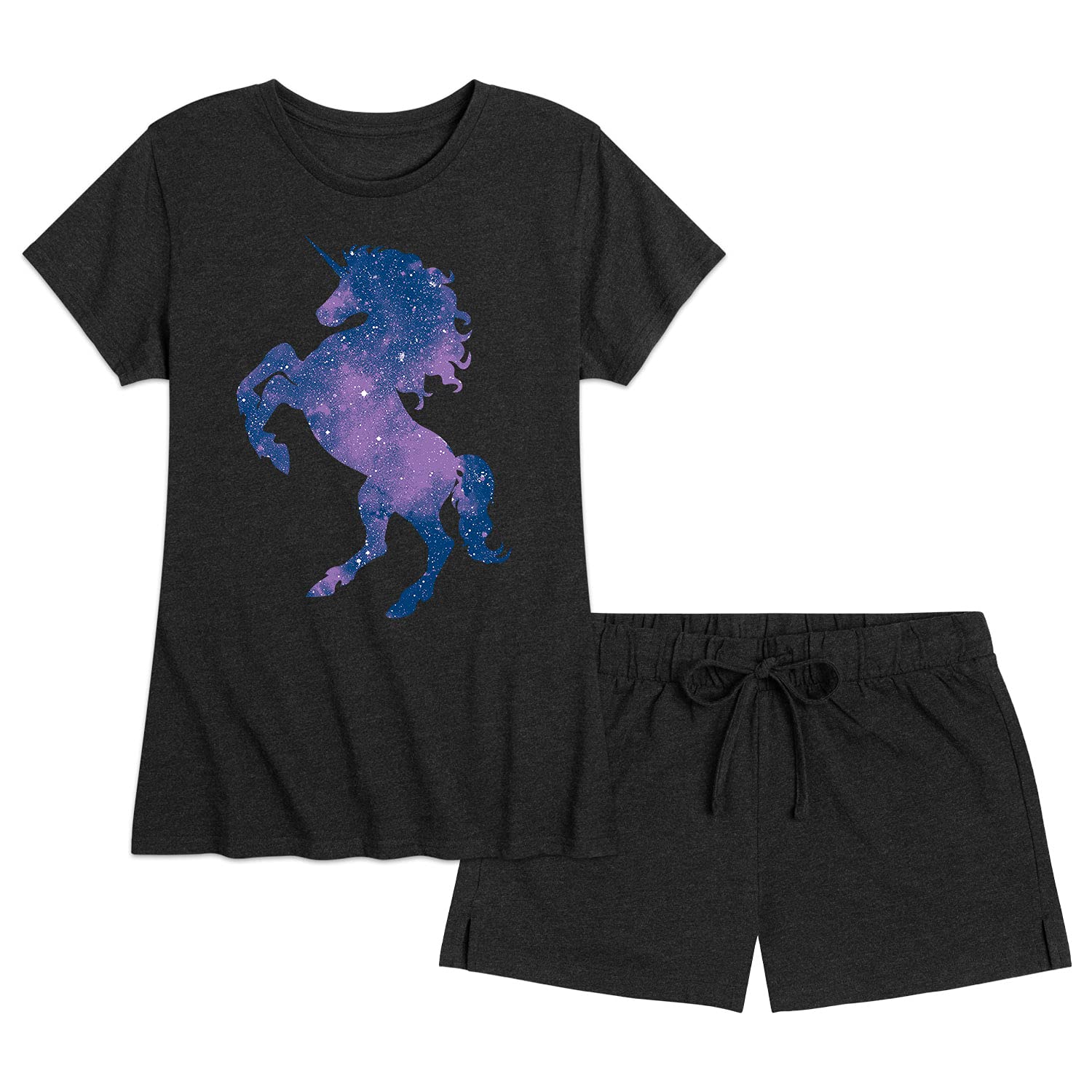 Galaxy Print Unicorn Pajama Set for Women - Soft Sleepwear Shorts & Top - Perfect for Sleepovers, Lounge Wear & Cozy Nights