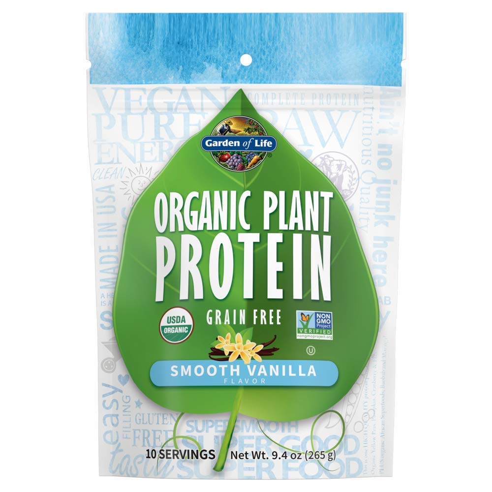Garden of Life Organic Plant Protein Powder - Smooth Vanilla, Vegan, Gluten Free, Grain Free Protein Shake with 1 Billion CFU Probiotics & Enzymes (9.4 Oz, 10 Servings) - Perfect for Post-Workout Recovery & Healthy Breakfast Smoothies