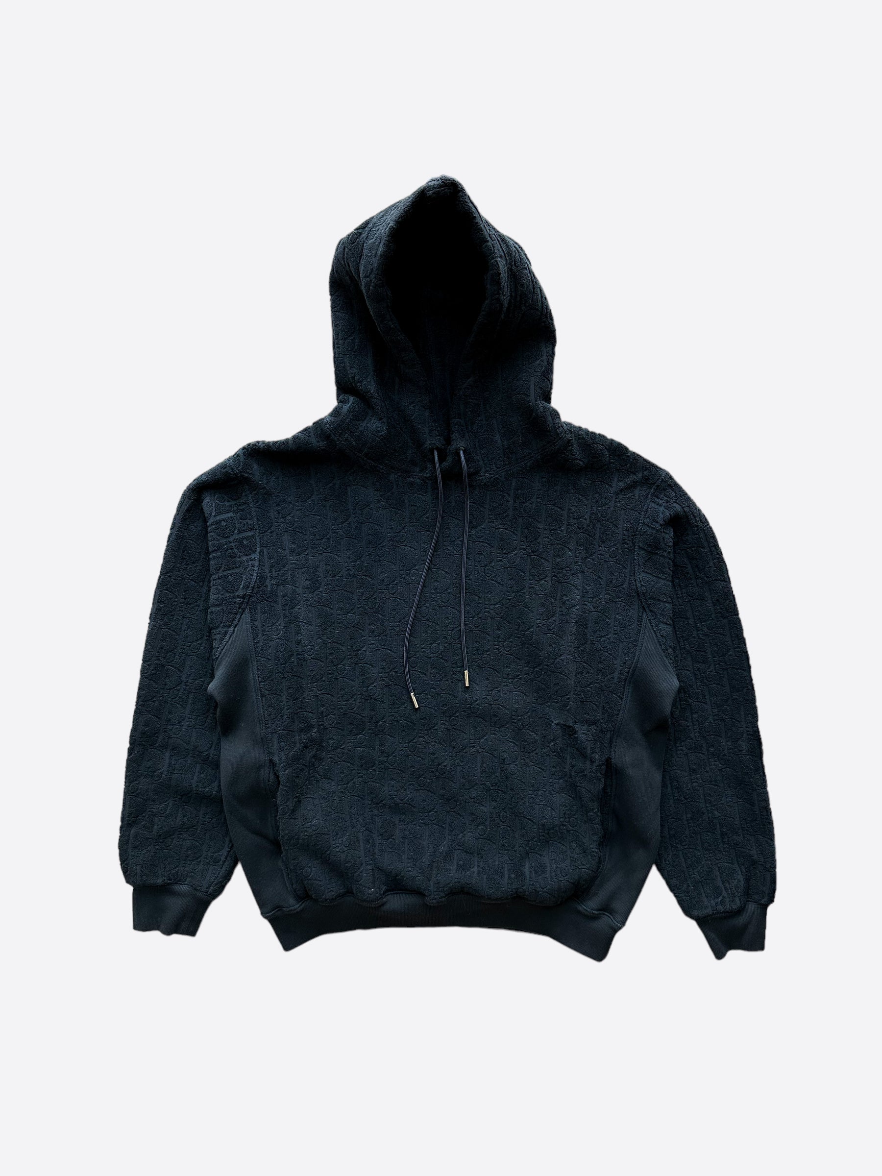 Dior Navy Oblique Logo Hoodie - Soft Cotton Towel Material, Luxury Streetwear for Men & Women | Perfect for Casual Outfits, Gym Wear, and Travel Comfort