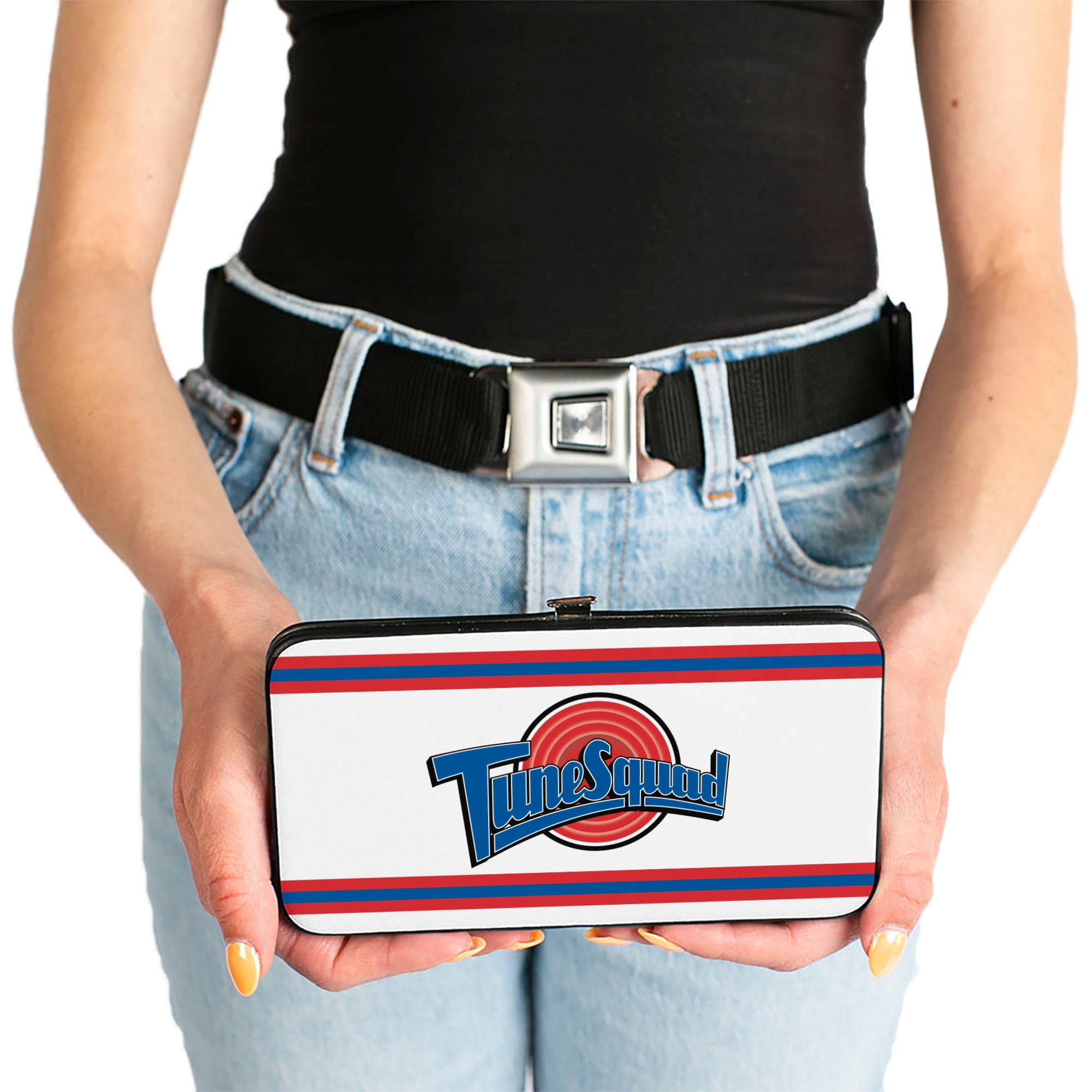 PU Leather Space Jam Tune Squad Logo Wallet with Hinged Design - Red, White & Blue Stripes for Basketball Fans & Movie Collectors - Perfect for Game Days & NBA Merchandise Lovers