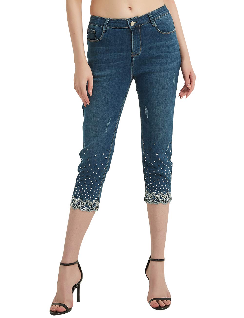 ZENTHACE Women's Mid Rise Stretchy Capri Jeans - Comfortable Slim Fit Pants for Casual Wear, Work & Travel