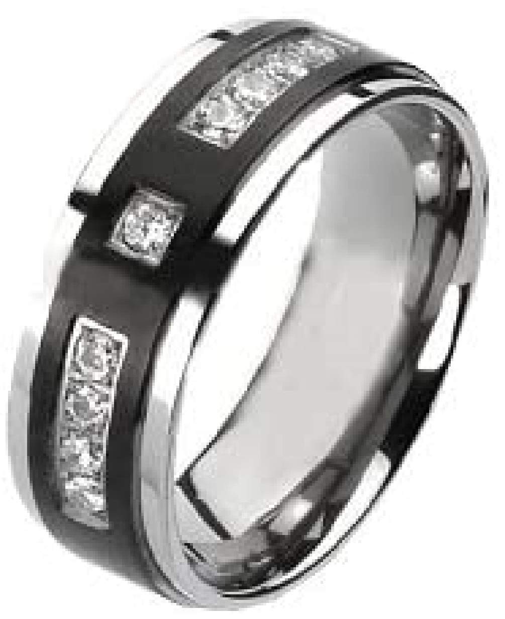 Black Titanium Ring for Men - Wedding Band, Engagement Ring, Promise Ring with Cubic Zirconia - Durable & Stylish Jewelry Gift for Him - Perfect for Proposals, Anniversaries and Special Occasions