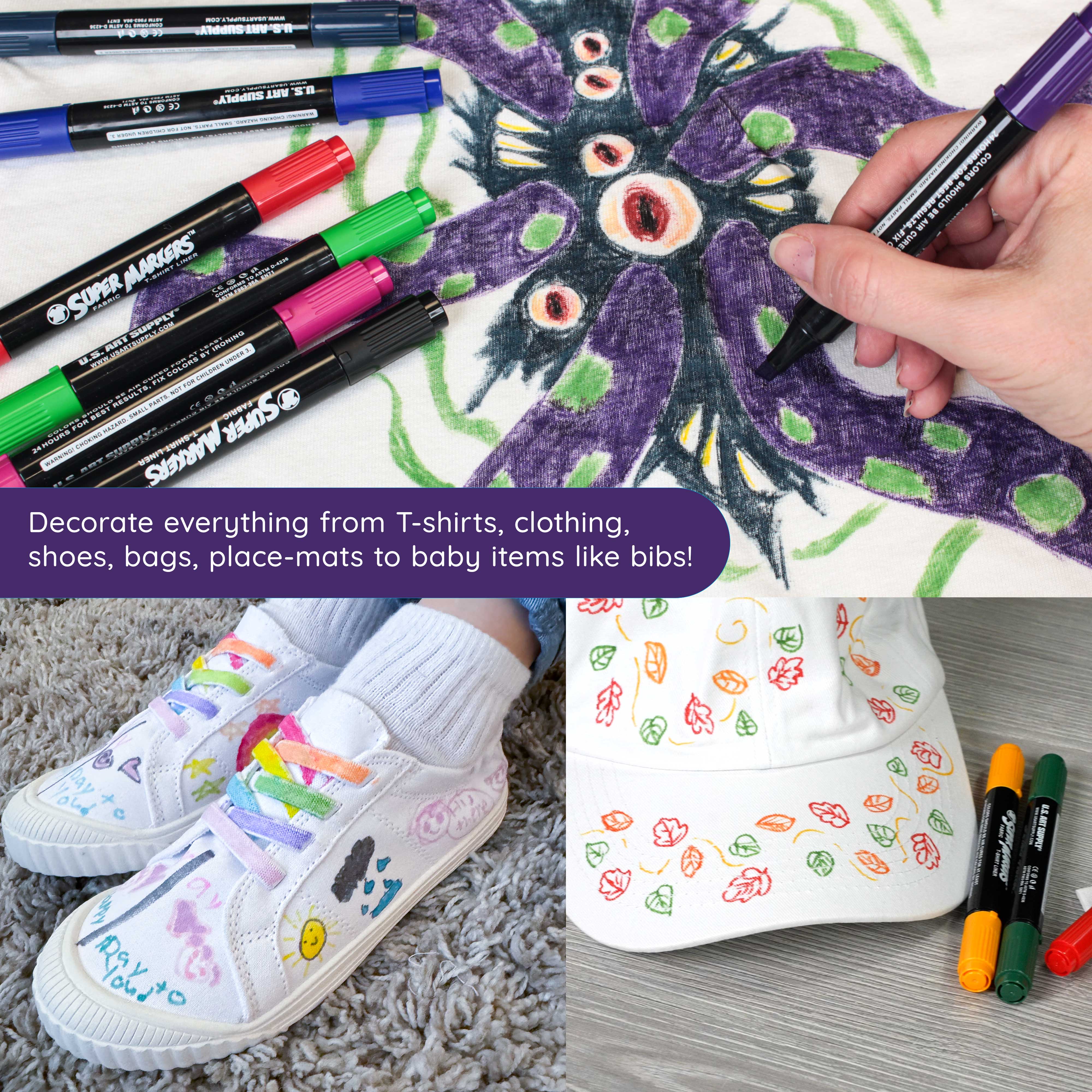 40 Unique Primary & Pastel Colors Dual Tip Fabric Markers - Chisel & Fine Point T-Shirt Markers Set with Vibrant Ink for DIY Crafts, Fashion Design & Fabric Painting