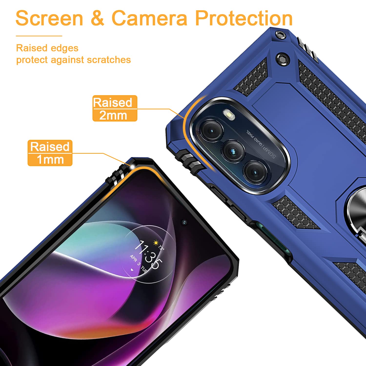 Military-Grade Shockproof Case for Motorola Moto G 5G 2022 with Magnetic Kickstand & 2 Pack Tempered Glass Screen Protectors - Blue | Perfect for Outdoor Activities, Work & Travel Protection