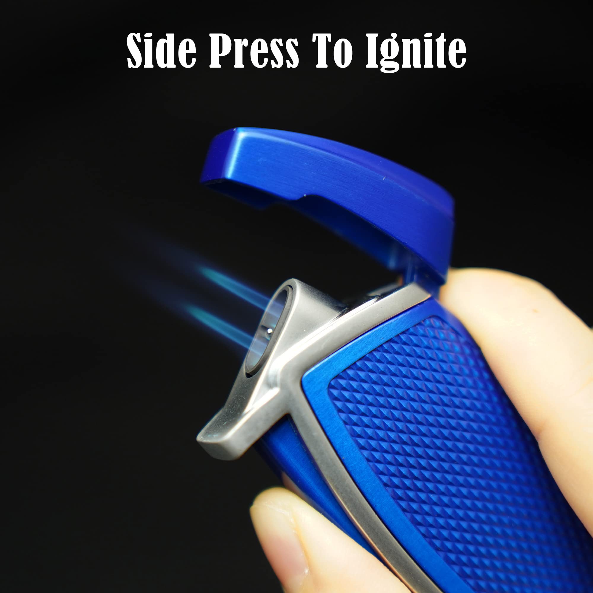 Jet Flame Cigar Lighter with Punch - Double Torch Windproof Butane Lighter (Blue) | Perfect for Cigars, Cigarettes & Outdoor Use