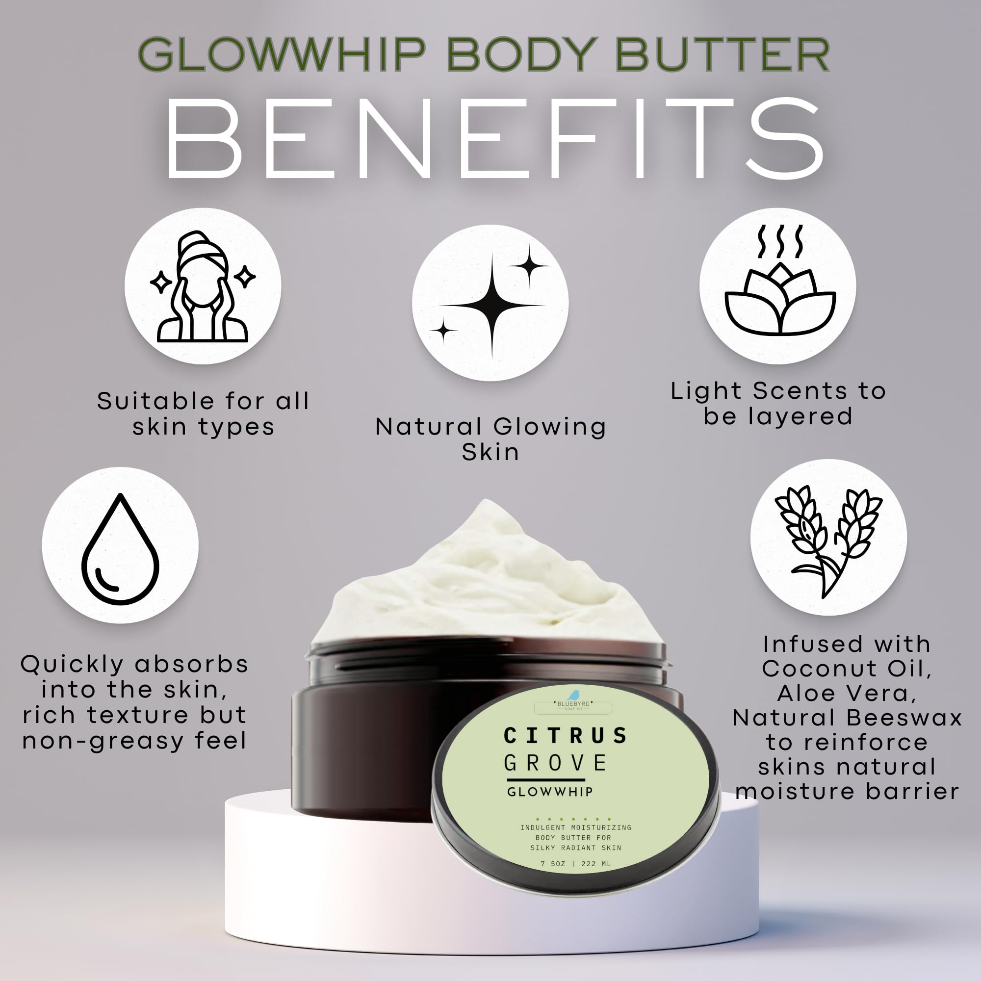 Bluebyrd Soap Co. Eucalyptus Mint Body Butter - Whipped Moisturizing Cream for Dry Skin | Non-Greasy Hand, Body & Foot Lotion for Men & Women | 8oz Jar | Perfect for Spa Nights, Post-Workout Recovery & Winter Skin Care