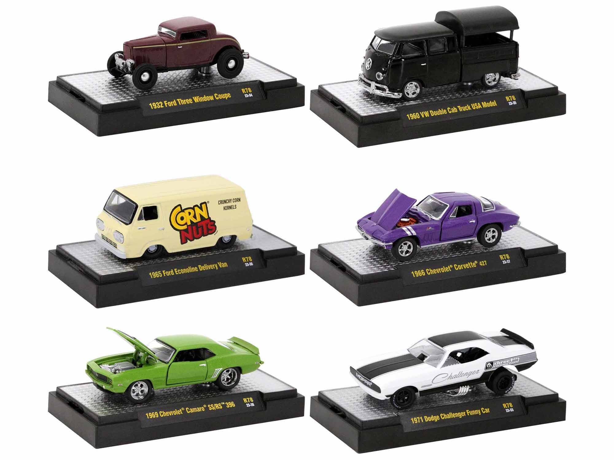 M2 Machines 1/64 Scale Diecast Model Cars - Auto Thentics 6-Piece Limited Edition Set (Release 78) in Display Cases - Collectible Miniature Vehicles for Car Enthusiasts & Display Shelves