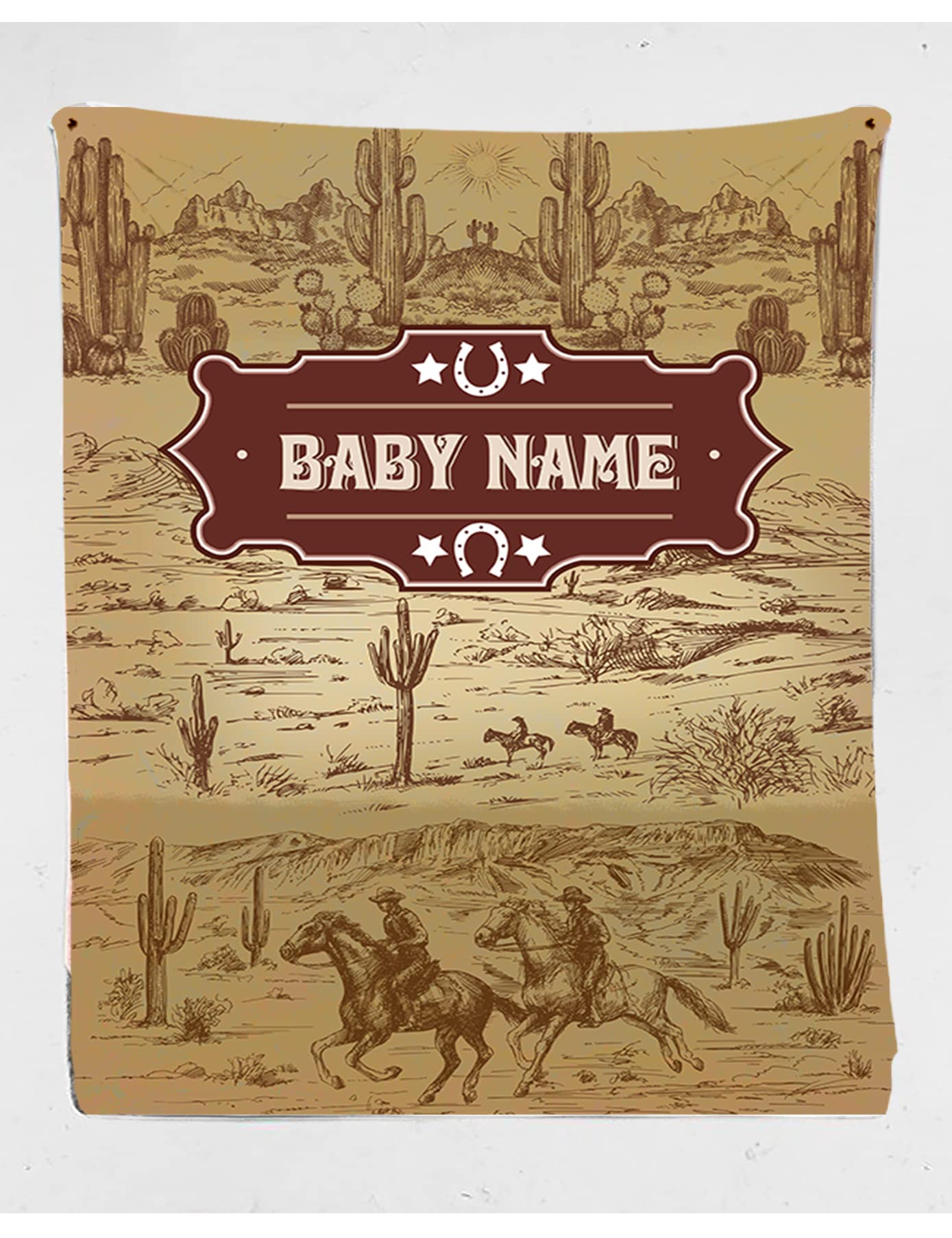 NAZENTI Personalized Baby Minky Blanket - Soft Western Cowboy Cowgirl Blanket for Boys & Girls | Blue Nursery Blanket for Baby Shower Gifts, Crib & Swaddling