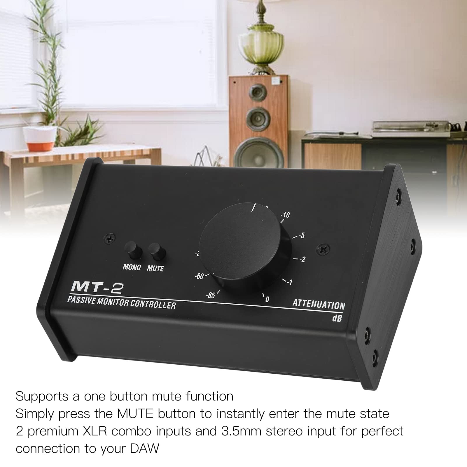 Big Knob Passive Monitor Controller - XLR & 3.5mm Audio Interface with Large Volume Knob, Mute Control for Studio Monitors | Professional Stereo Volume Control for Home & Recording Studios