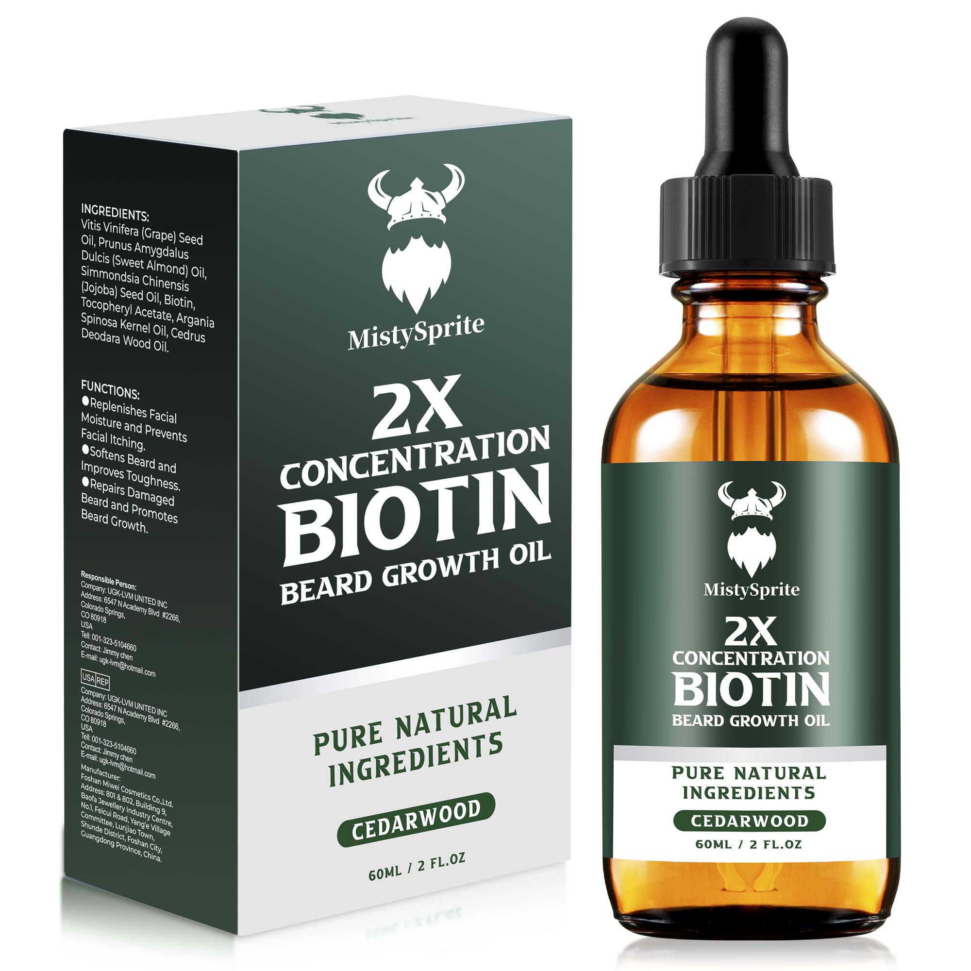 Premium 2X Biotin Beard Growth Oil for Men - Natural Beard Oil with Argan & Jojoba Oil, Vitamin E - 2 oz Cedarwood Scented Beard Softener & Moisturizer - Perfect for Daily Grooming & Styling