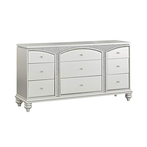 Acme Maverick 9-Drawer Wooden Dresser in White Platinum - Modern Bedroom Storage Solution for Clothes & Accessories