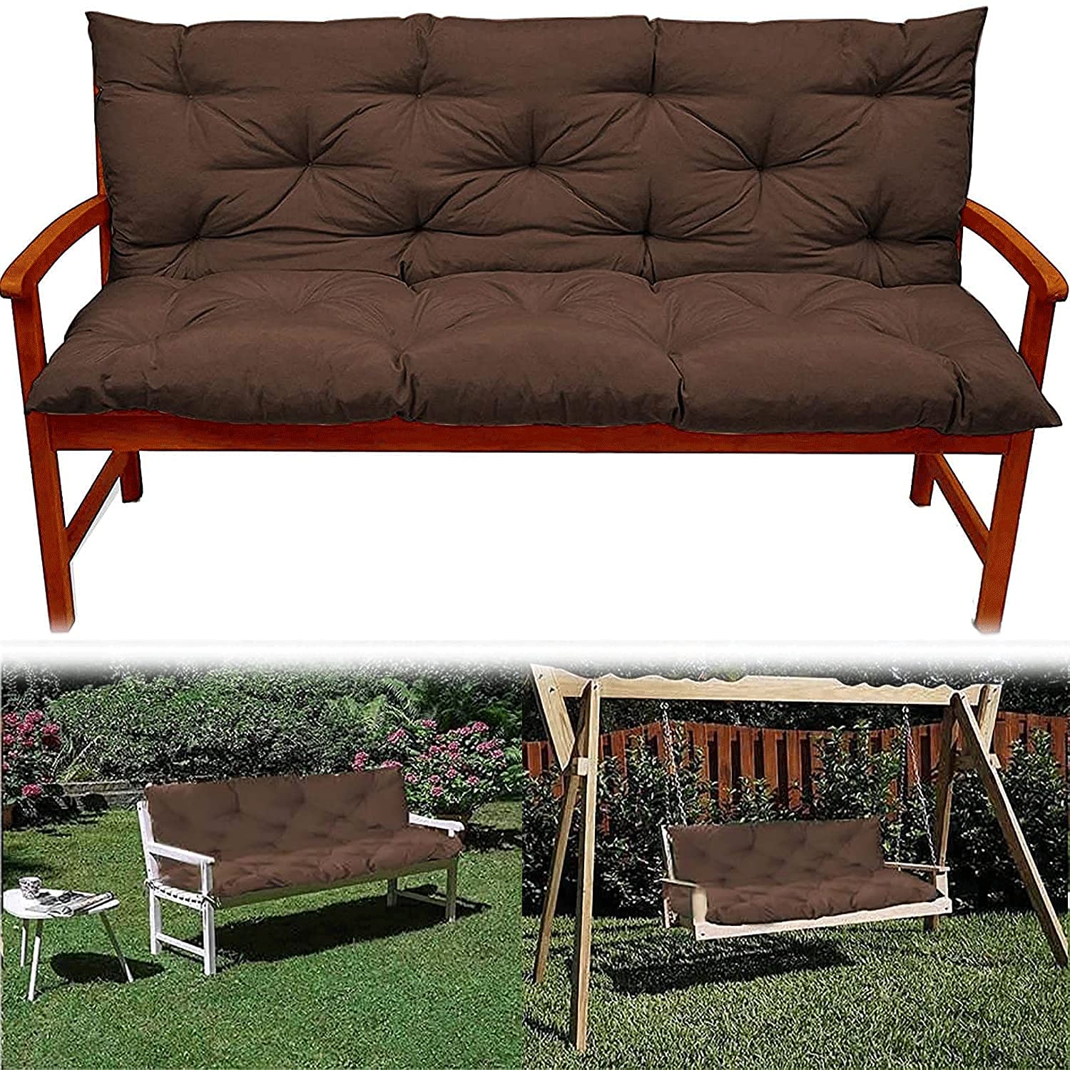 Outdoor/Indoor Bench Cushion with Backrest - Soft Thick Comfy 2/3 Seater Garden Swing Chair Cushions - Replacement Seat Pads with Pillow for Patio, Deck & Porch Furniture (Perfect for Lounging, Relaxing & Outdoor Entertaining)