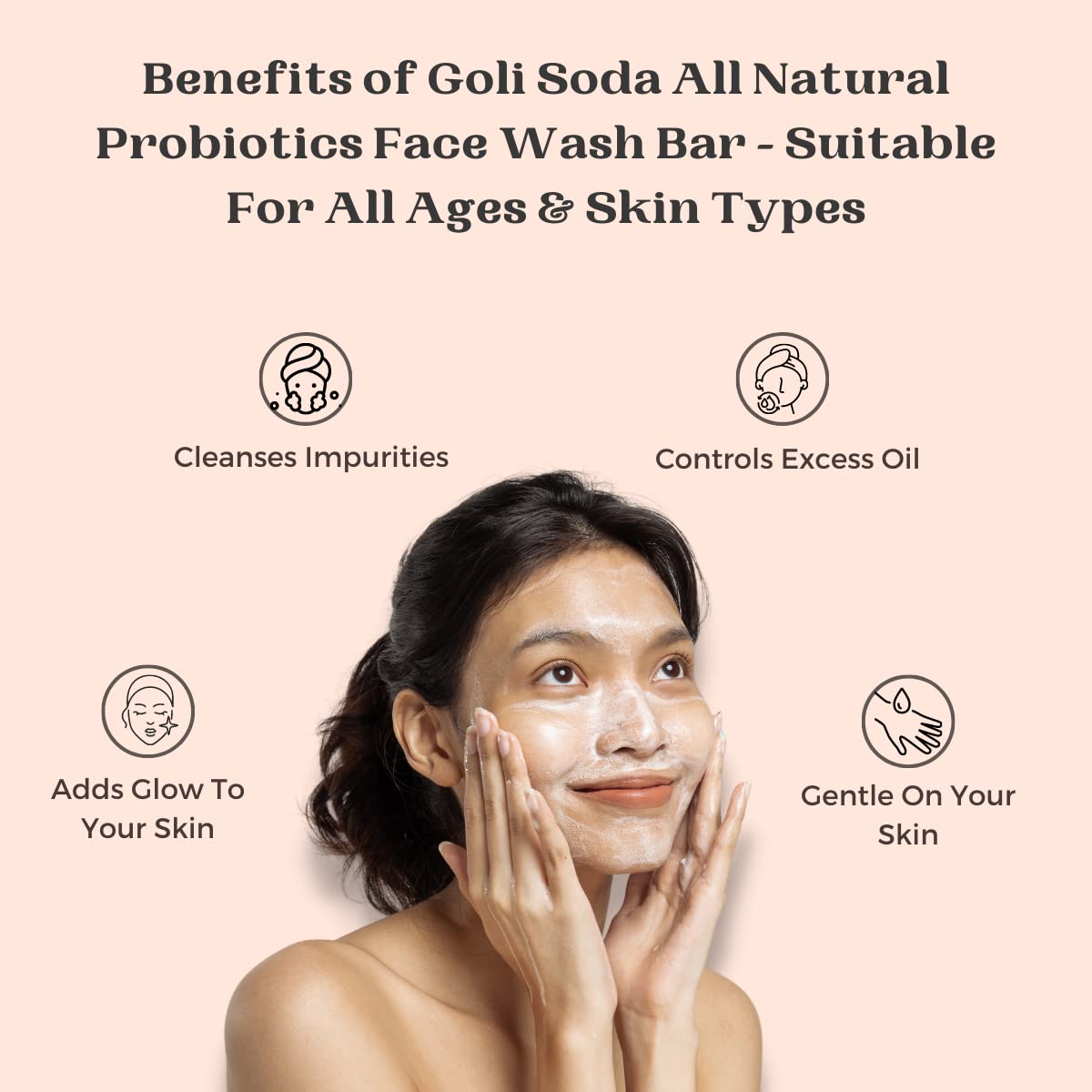 GOLI SODA All Natural Probiotics & Rejuvenating Face Wash Bar - Pack of 1 | Gentle Cleansing for Sensitive Skin | Perfect for Daily Skincare Routine & Travel