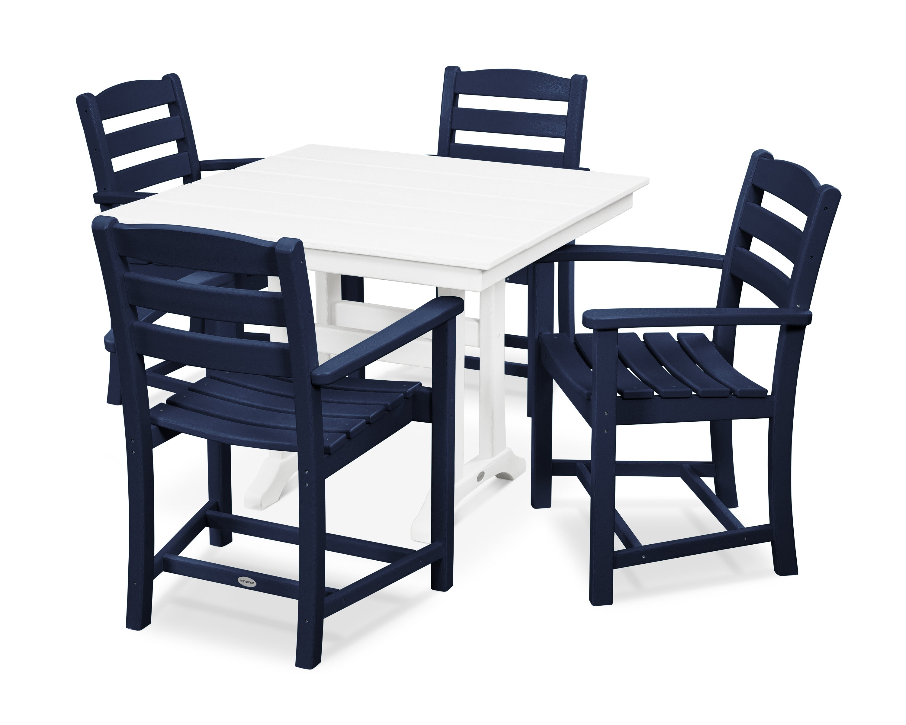 POLYWOOD La Casa Café 5-Piece Farmhouse Dining Set with Trestle Arm Chairs - Outdoor/Indoor Patio Furniture for Backyard, Garden & Kitchen Use