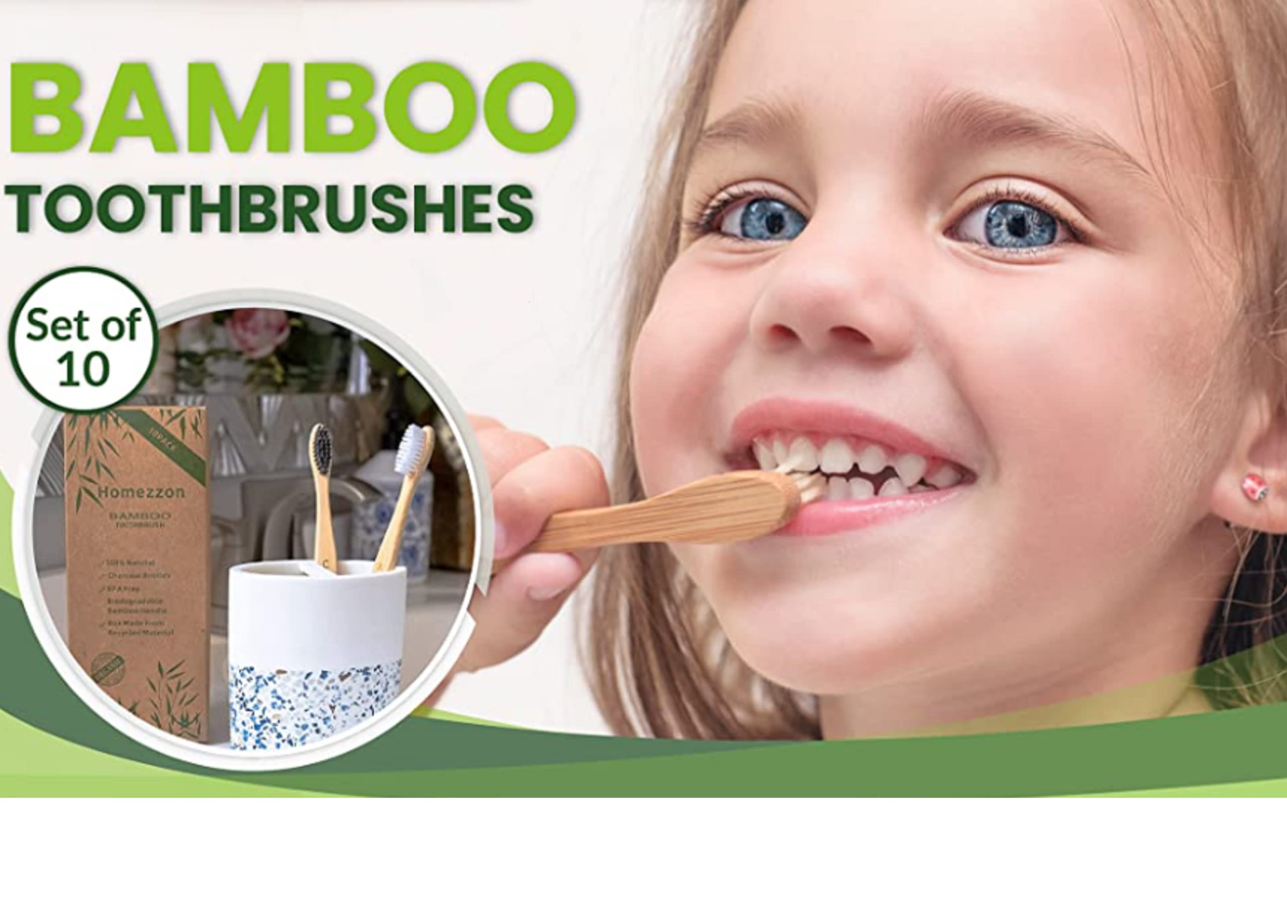 Eco-Friendly Bamboo Toothbrushes with Soft Bristles - Pack of 10 BPA-Free Charcoal Toothbrushes for Gentle Teeth Cleaning | Ideal for Sensitive Gums, Travel & Sustainable Oral Care Routine