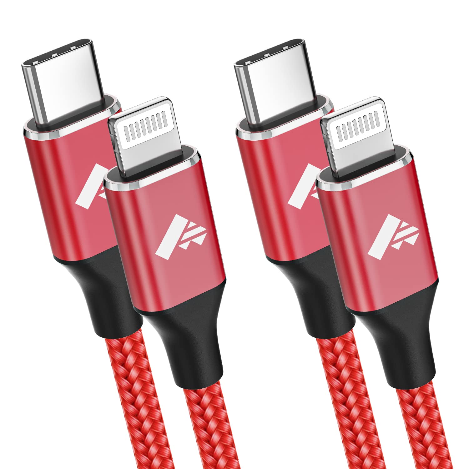 Aiminu 4-Pack USB C to Lightning Cable (3ft/3ft/6ft/6ft) Fast Charging Cord for iPhone 14/13/12/11 Pro Max/XS/XR/X/8/7/6S/6 Plus/SE & iPad - White & Red - Perfect for Home, Office & Travel Charging