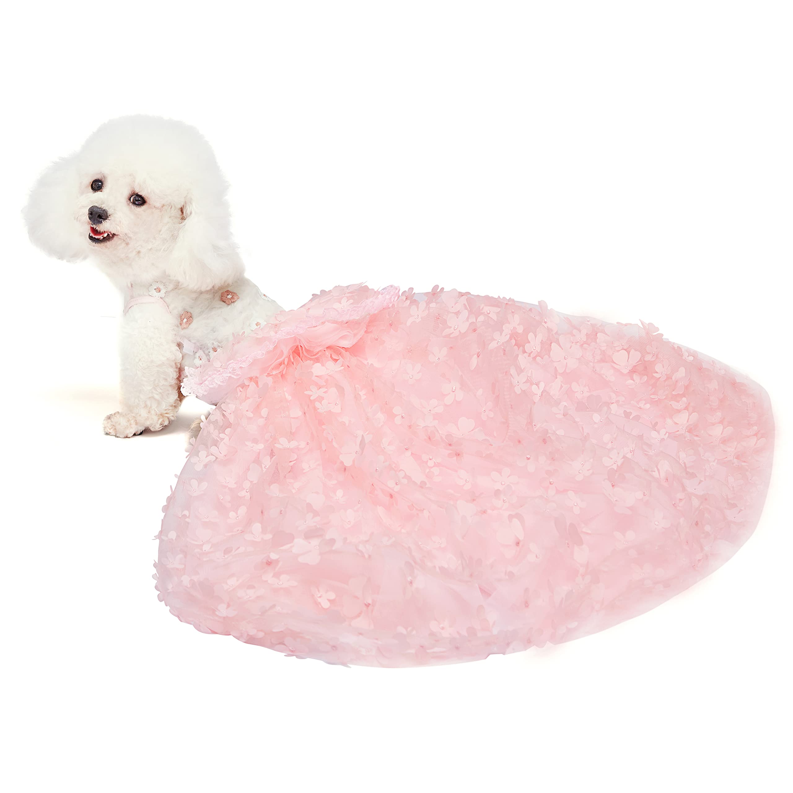 Dog Wedding Dress Flower Tutu Skirt with Detachable Train - Formal Pet Outfit for Small & Medium Dogs | Princess Costume for Birthday Parties, Photo Shoots & Special Occasions (Pink Set, XL)