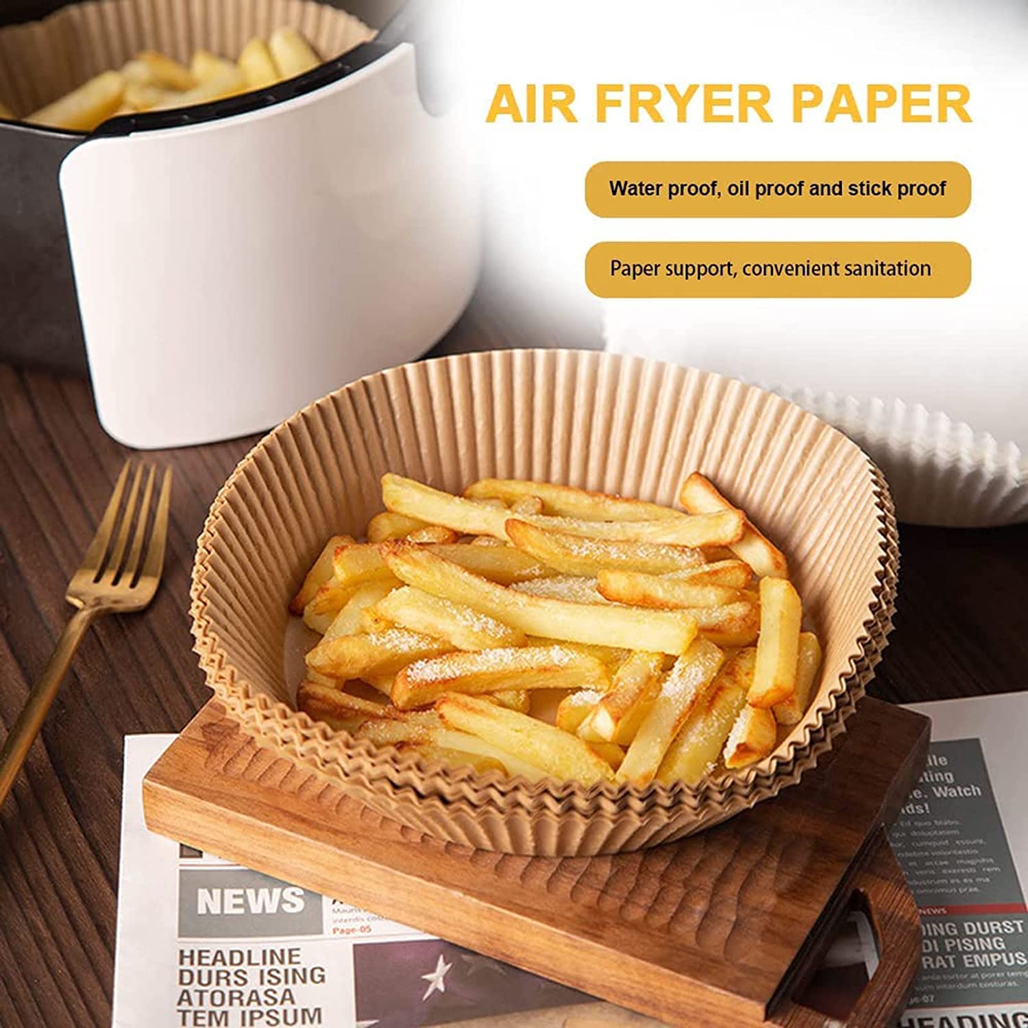 50PCS Non-Stick Air Fryer Disposable Paper Liners - Oil Proof, Waterproof for Baking, Roasting & Microwave - Perfect for Philips, Ninja, Cosori Air Fryers (7.9 Inch, Wood Pattern) - Ideal for Healthy Cooking & Easy Cleanup