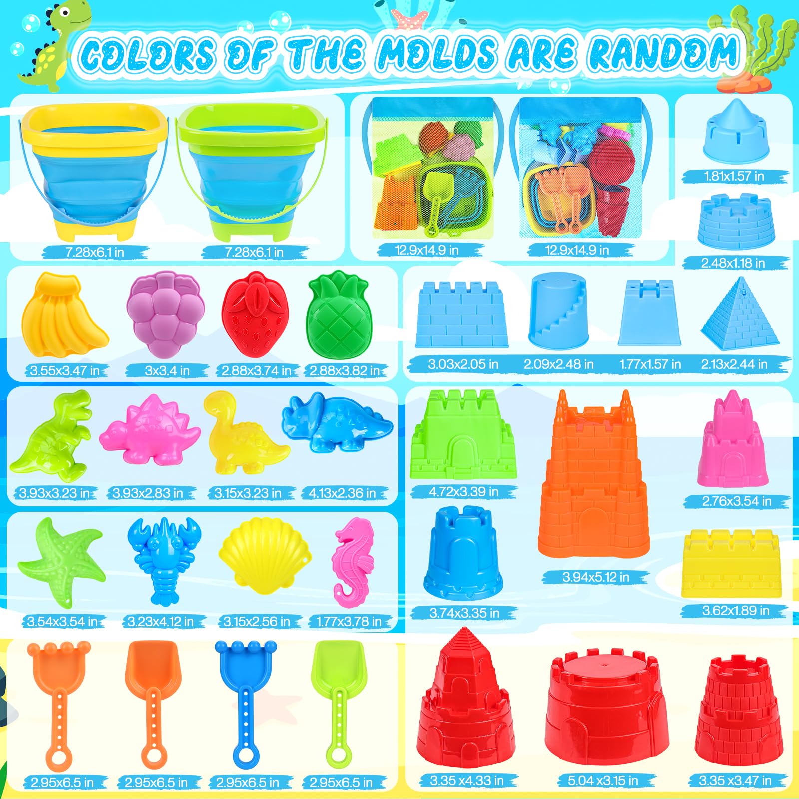 Collapsible Beach Toys Set for Kids & Toddlers - 12-Piece Sand Castle Building Kit with Mesh Storage Bag, Bucket, Shovel & Molds - Perfect for Beach, Sandbox & Outdoor Play - Best Gift for Boys Girls Ages 3-12