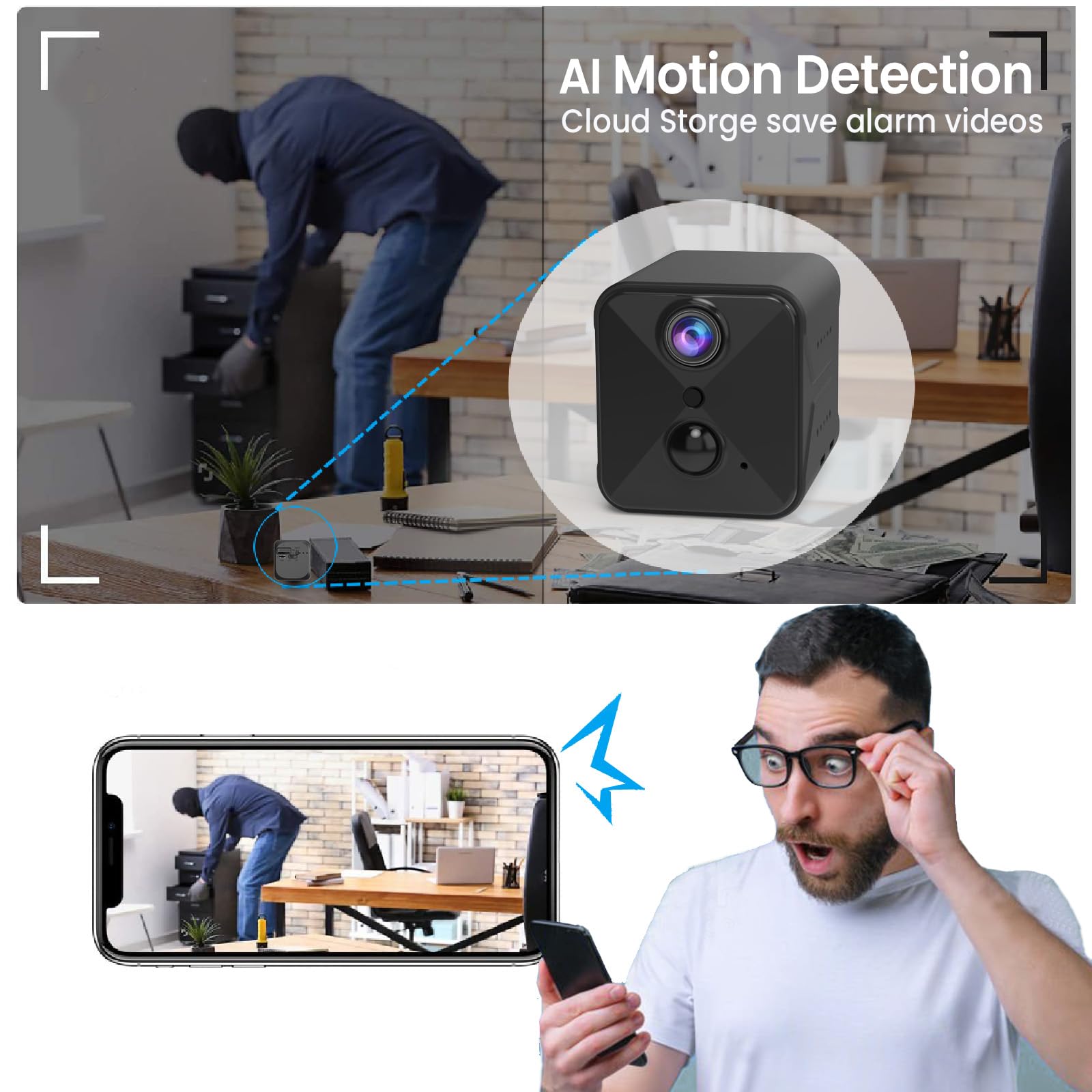 2024 WiFi Spy Camera - HD Hidden Camera with AI Motion Detection & Night Vision for Indoor Security
