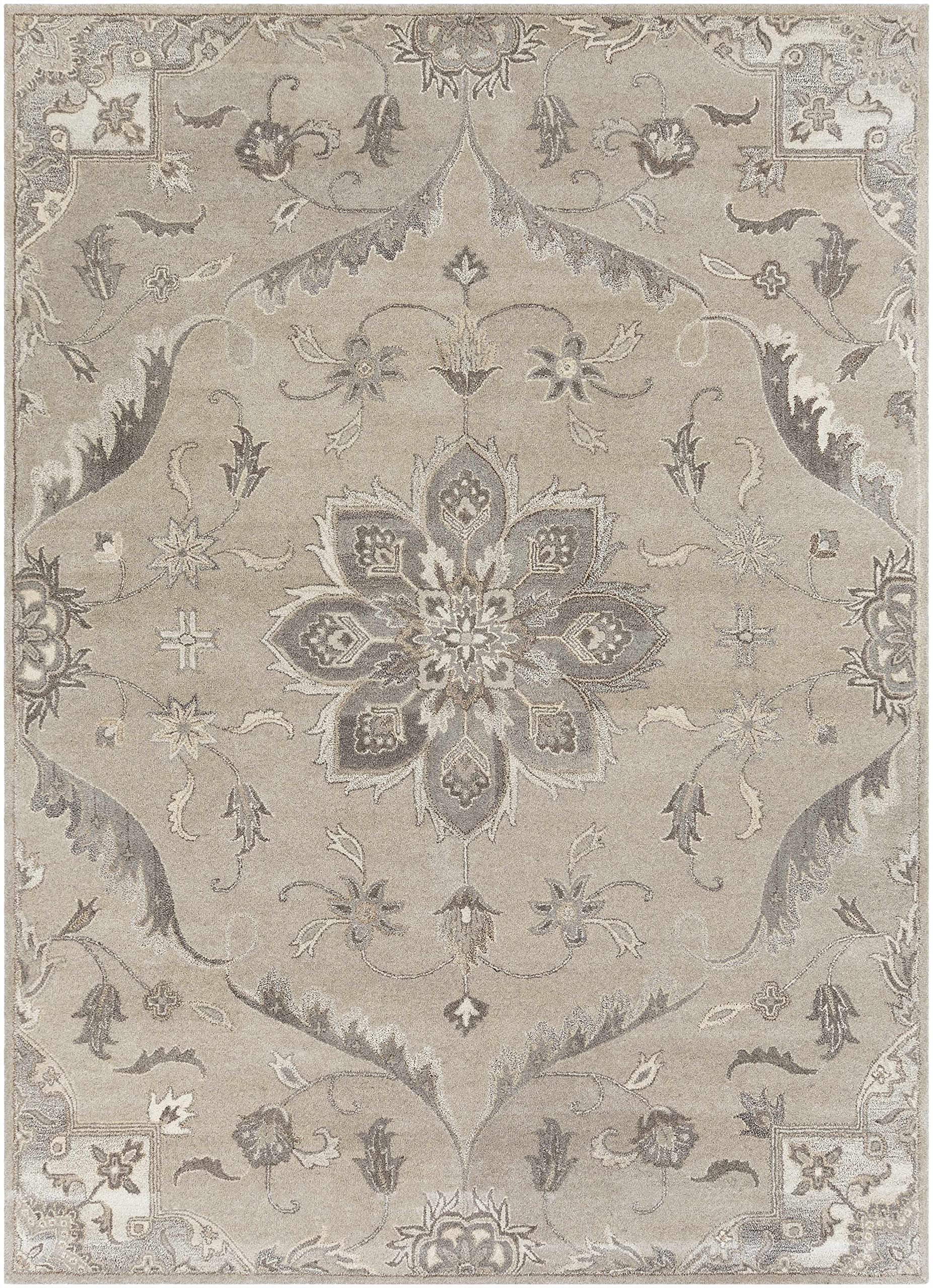 Hauteloom Peterstown Wool Area Rug for Living Room & Bedroom - Traditional Gray, Black, Brown - 4' x 6' - Soft & Durable - Perfect for Home Decor, Cozy Spaces & High Traffic Areas